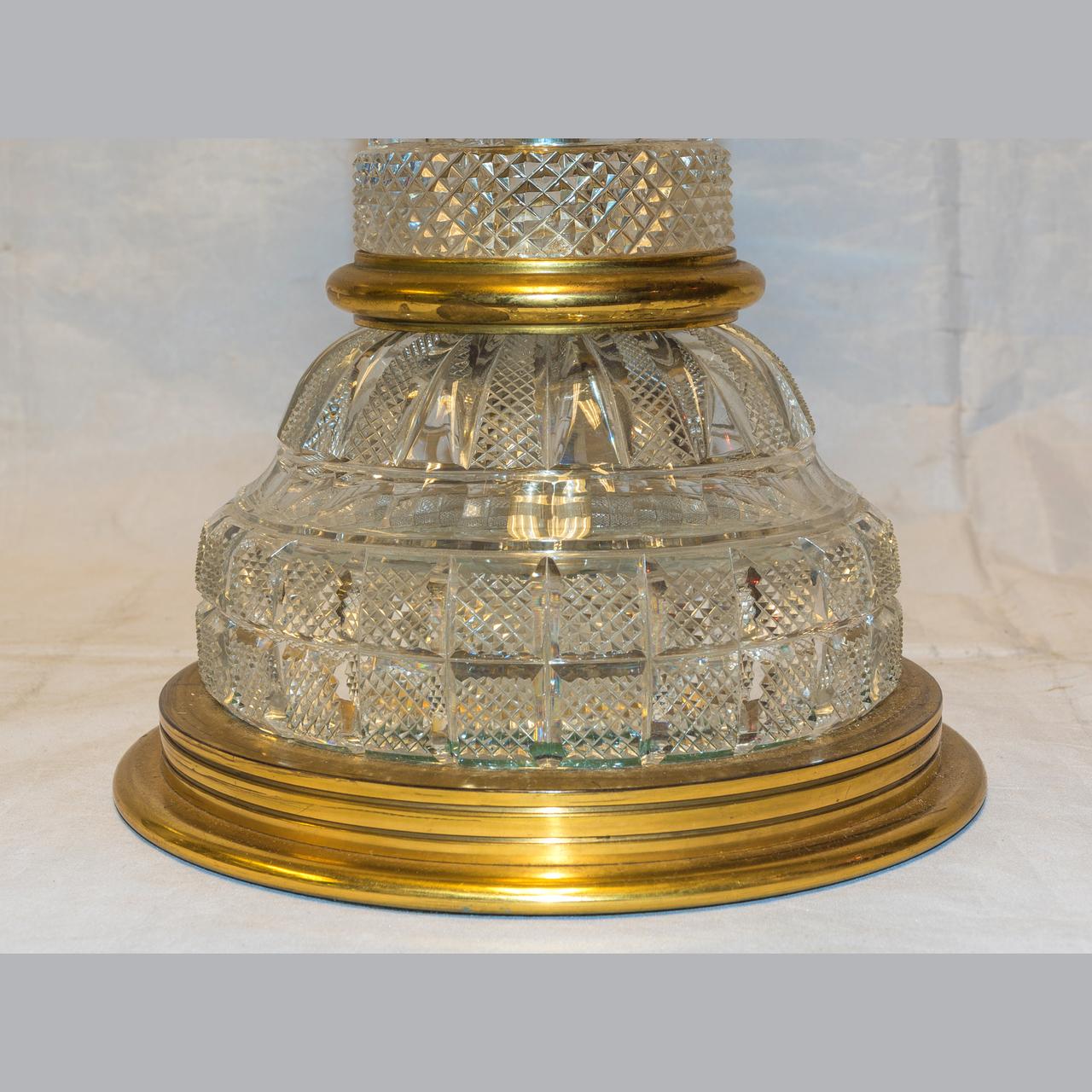 French A Fine Pair of Large Cut Crystal Table Lamp For Sale