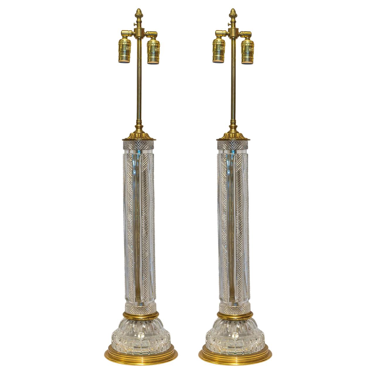 A Fine Pair of Large Cut Crystal Table Lamp