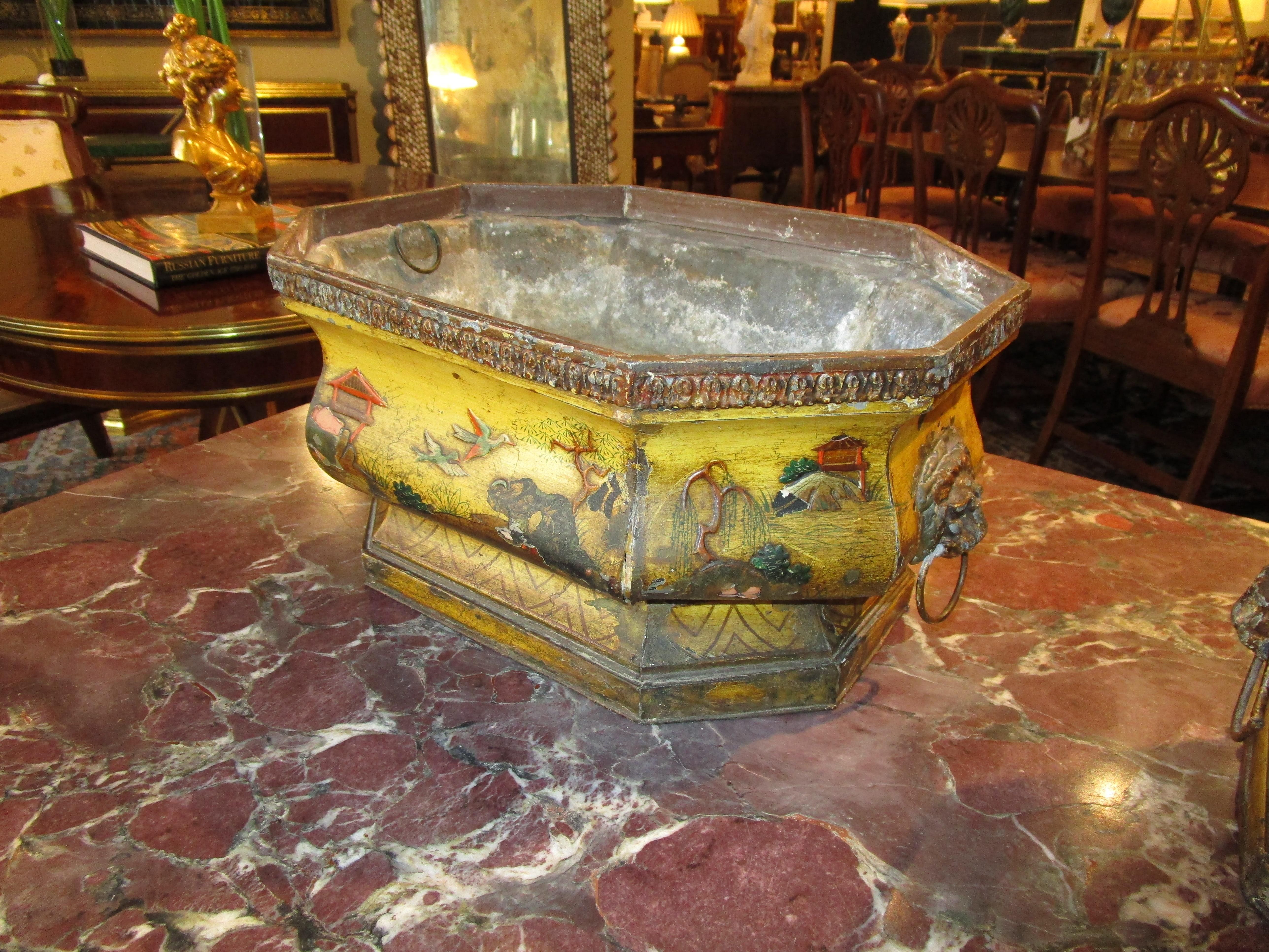 Fine Pair of Late 18th Century French Hand Painted Chinoiserie Cachepots 2