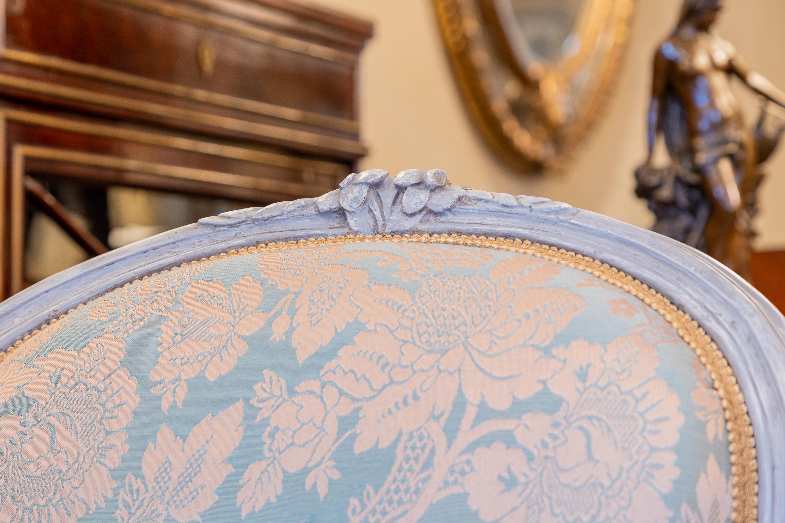 18th Century Fine Pair of Late 18th C Beautiful Painted Greyish Blue Louis XV Bergeres For Sale