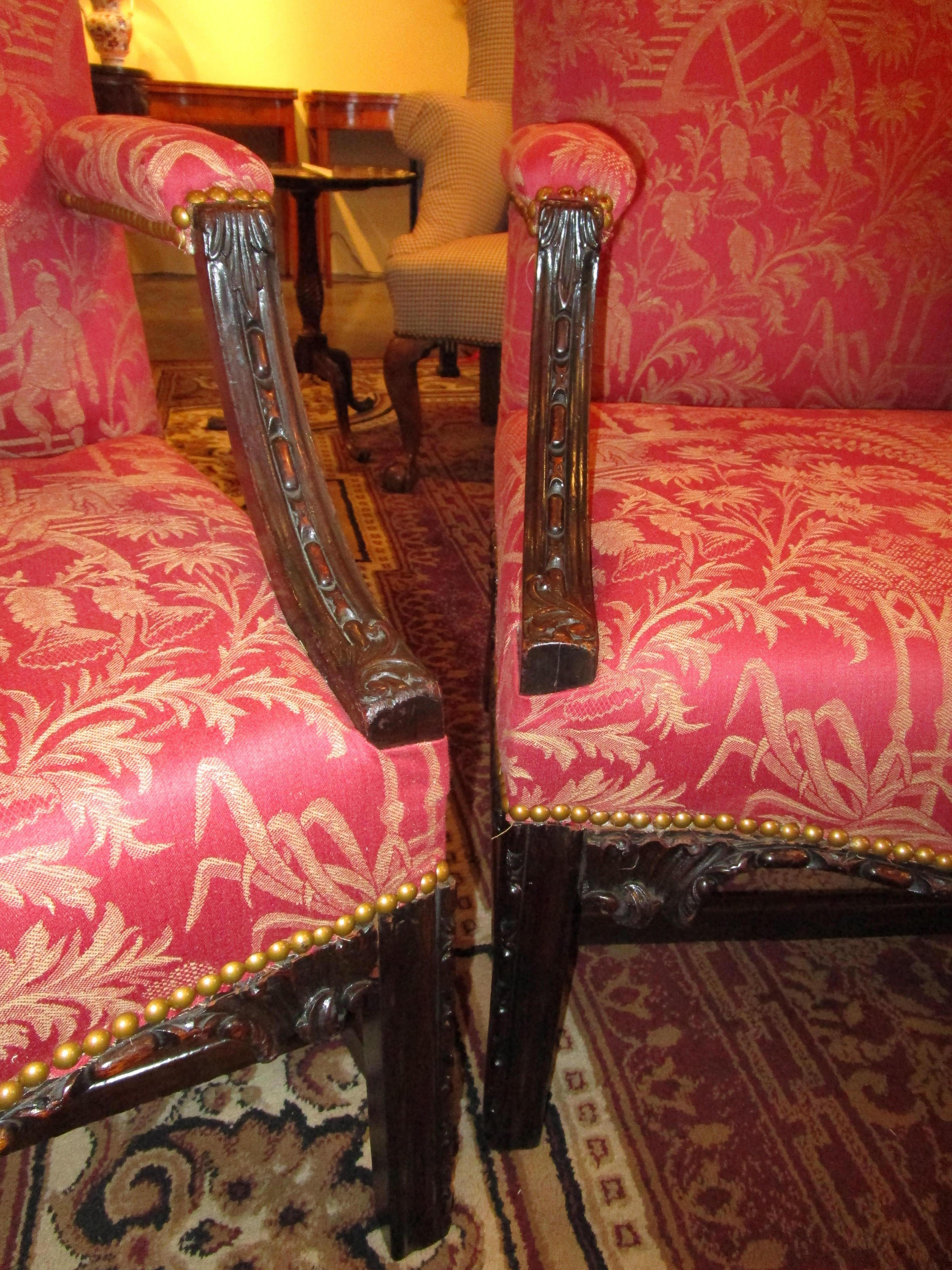 Fine Pair of Late 18th Century Chinese Chippendale Mahogany Armchairs In Good Condition In Dallas, TX
