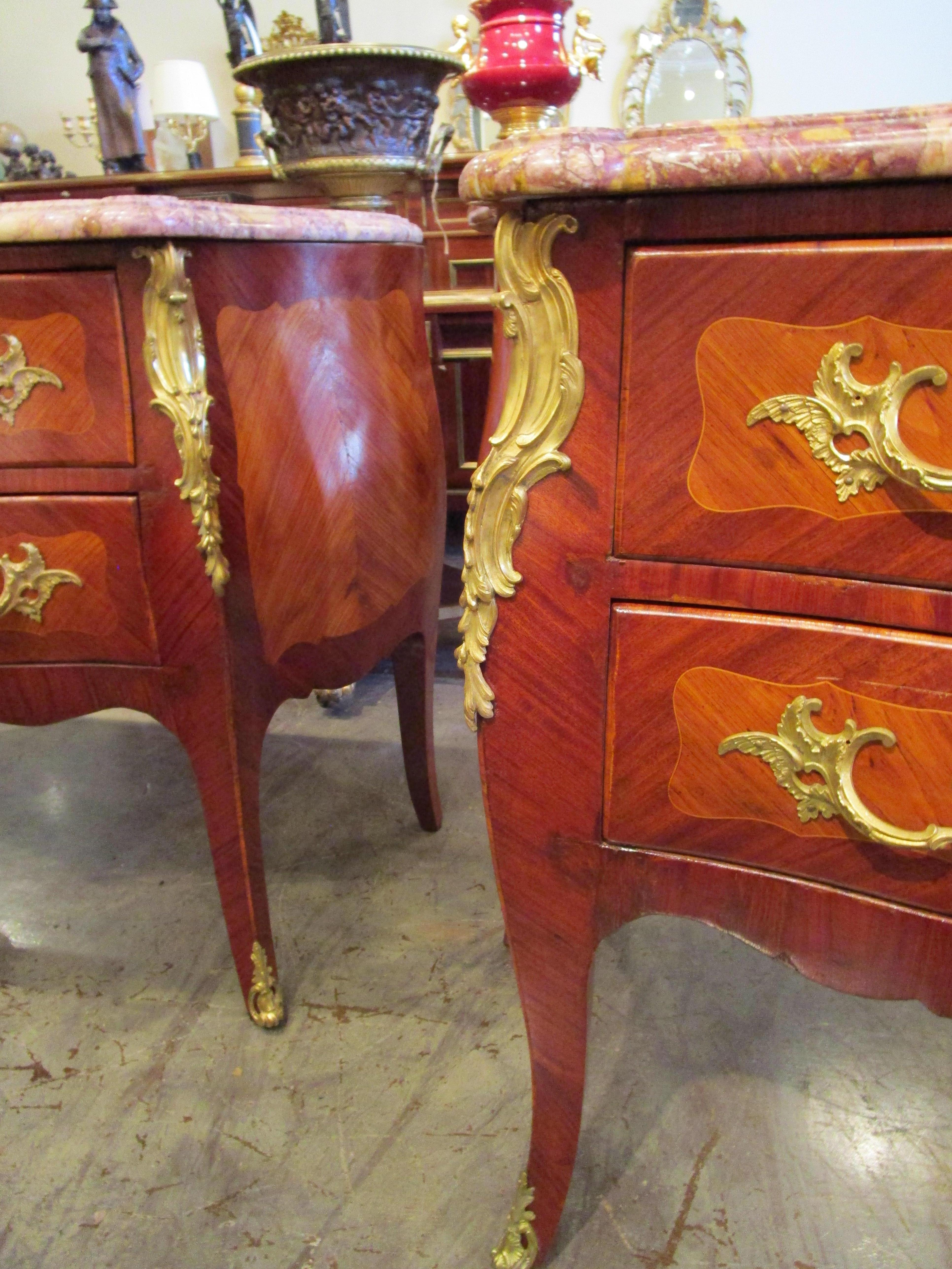 Gilt Fine Pair of Late 19th C French Louis XV Commodes Stamped by the Paris Maker