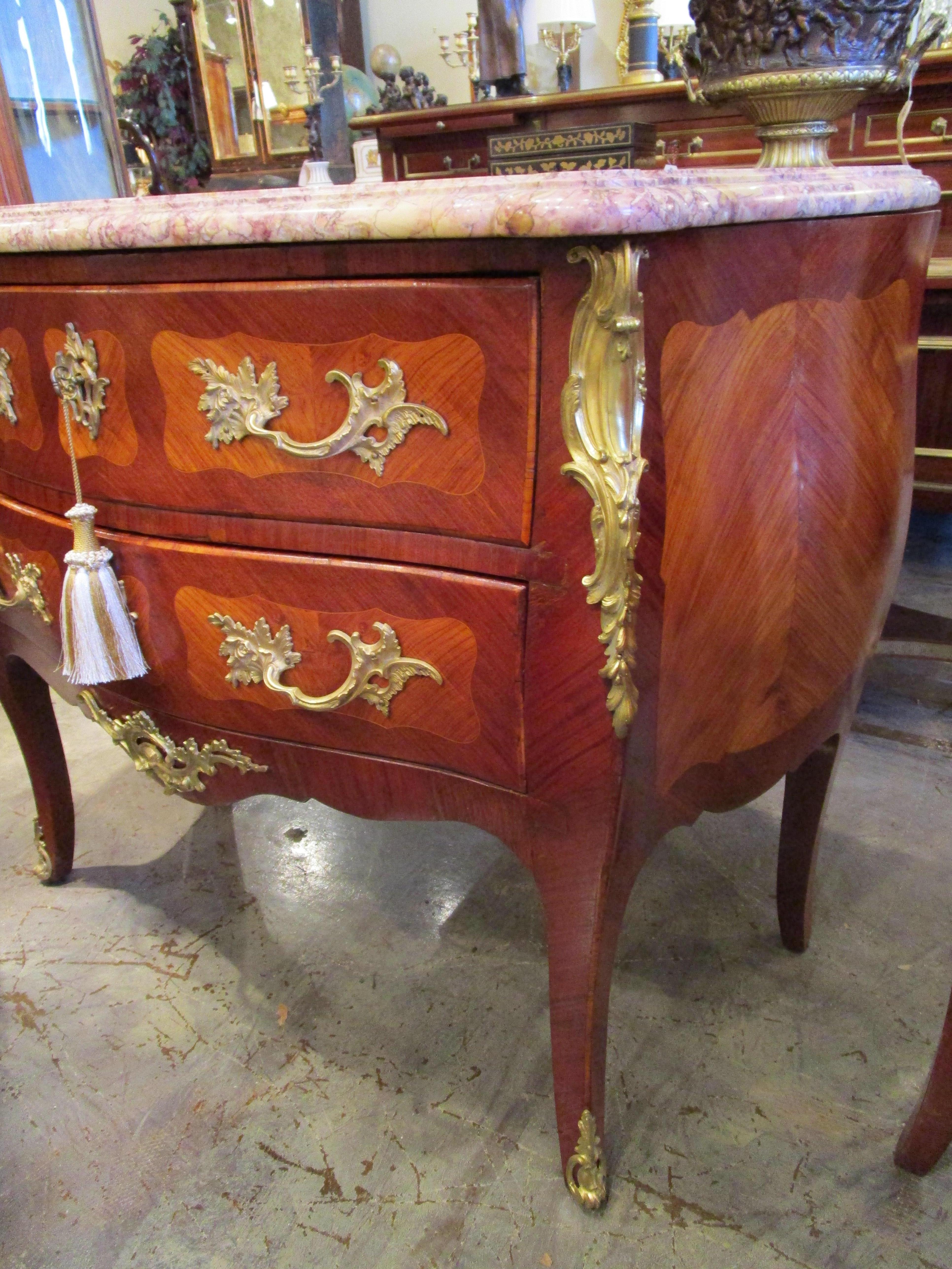 Fine Pair of Late 19th C French Louis XV Commodes Stamped by the Paris Maker In Good Condition In Dallas, TX
