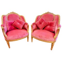 A fine pair of late 19th century French gilt carved Louis XVI bergere
s
