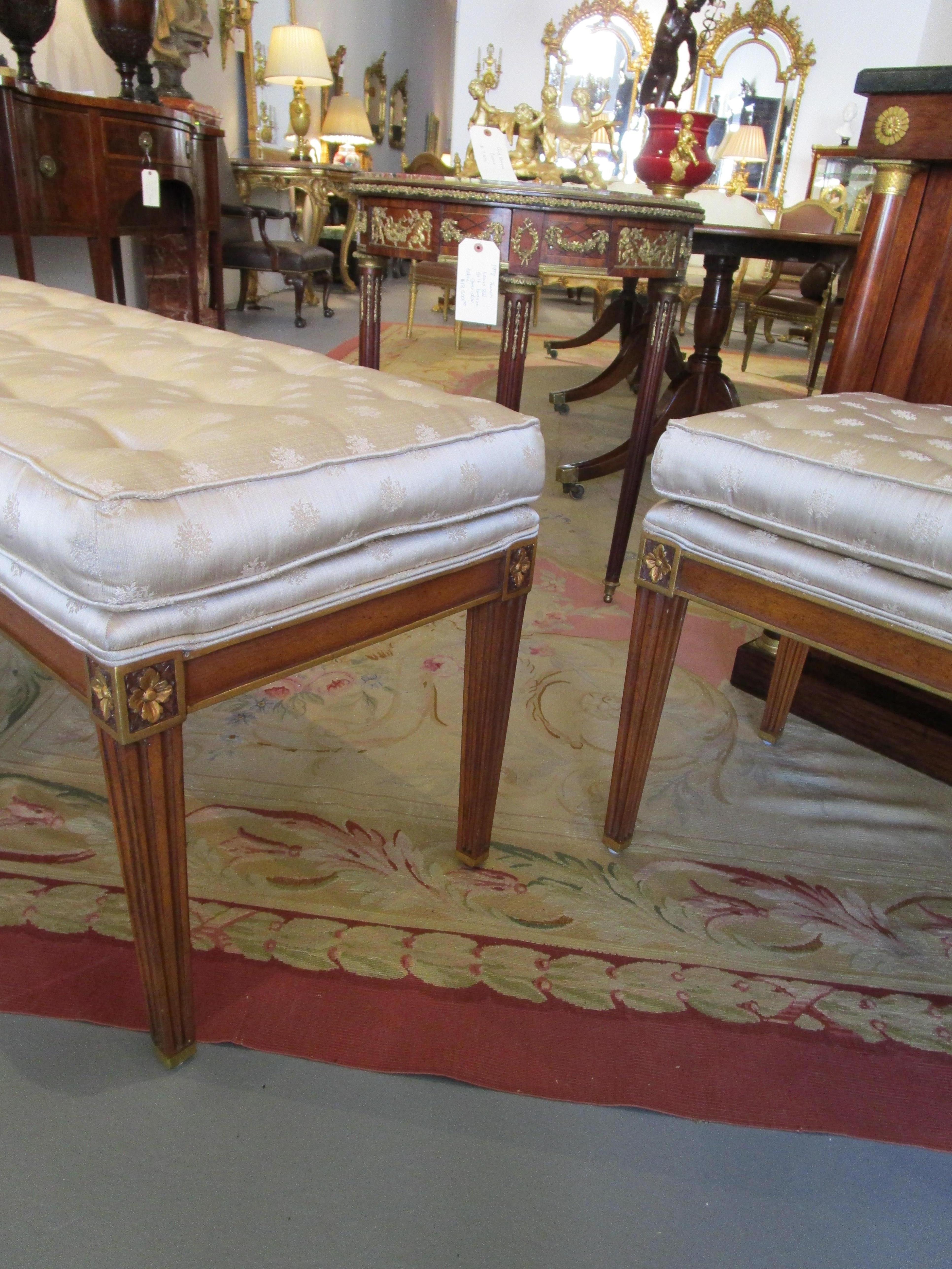 Fine Pair of Late 19th Century to Early 20th C Empire Parcel Gilt Benches In Good Condition For Sale In Dallas, TX