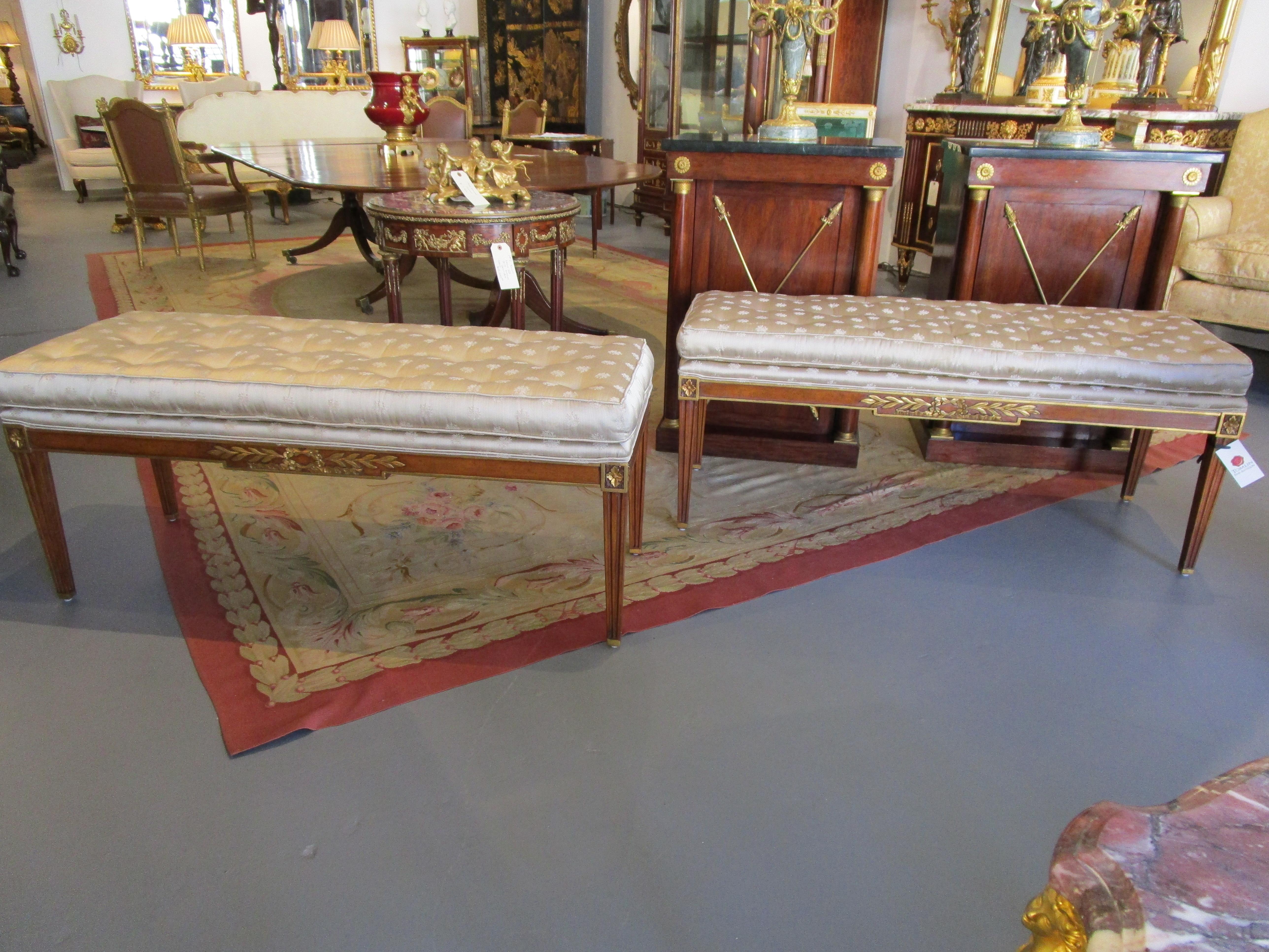 Fine Pair of Late 19th Century to Early 20th C Empire Parcel Gilt Benches For Sale 1