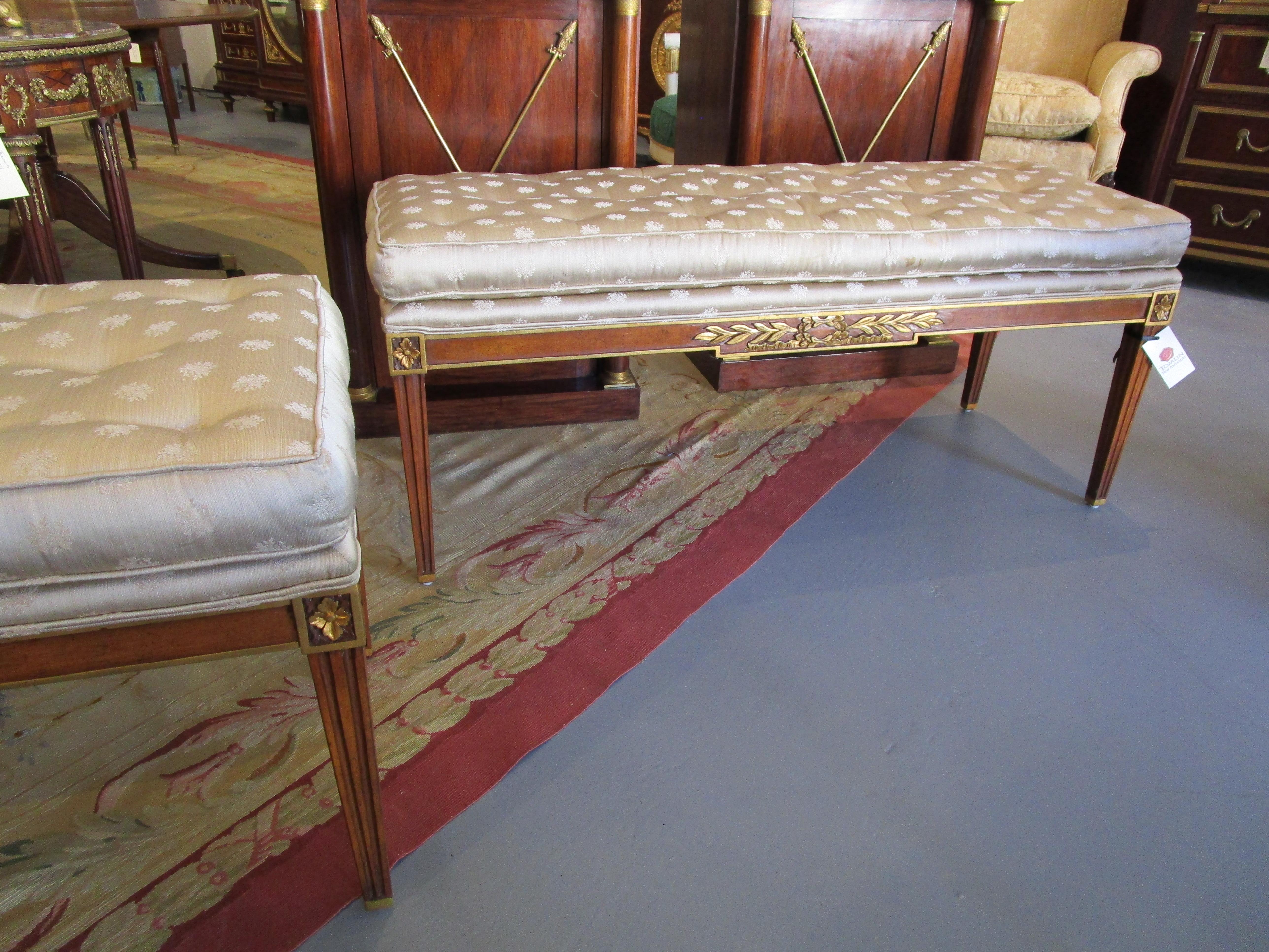 Fine Pair of Late 19th Century to Early 20th C Empire Parcel Gilt Benches For Sale 2