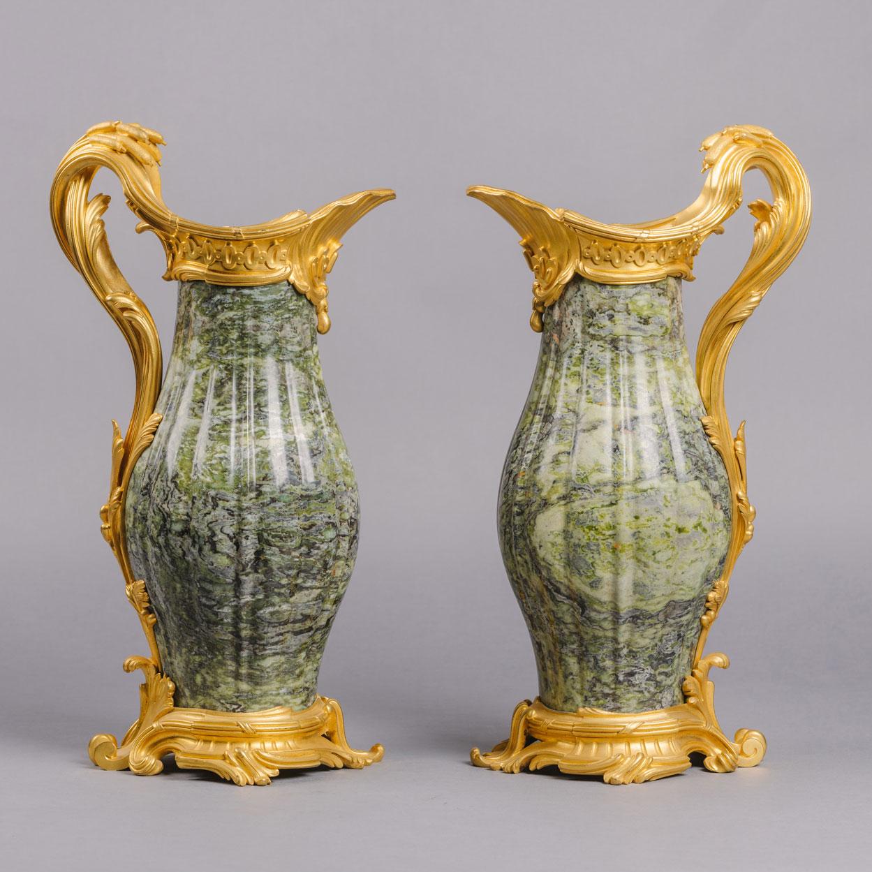 French Fine Pair of Louis XV Style Marble Ewers by Paul Sormani For Sale