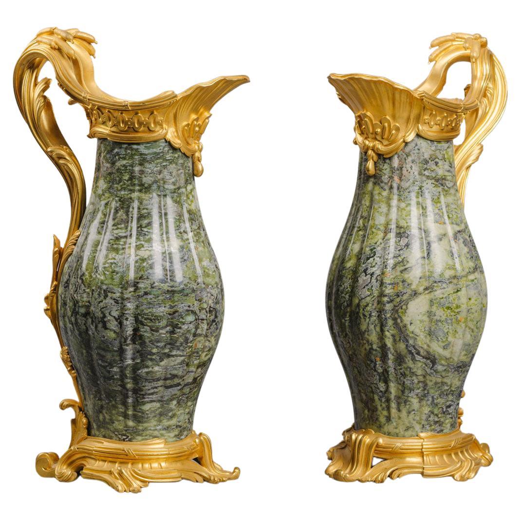 Fine Pair of Louis XV Style Marble Ewers by Paul Sormani