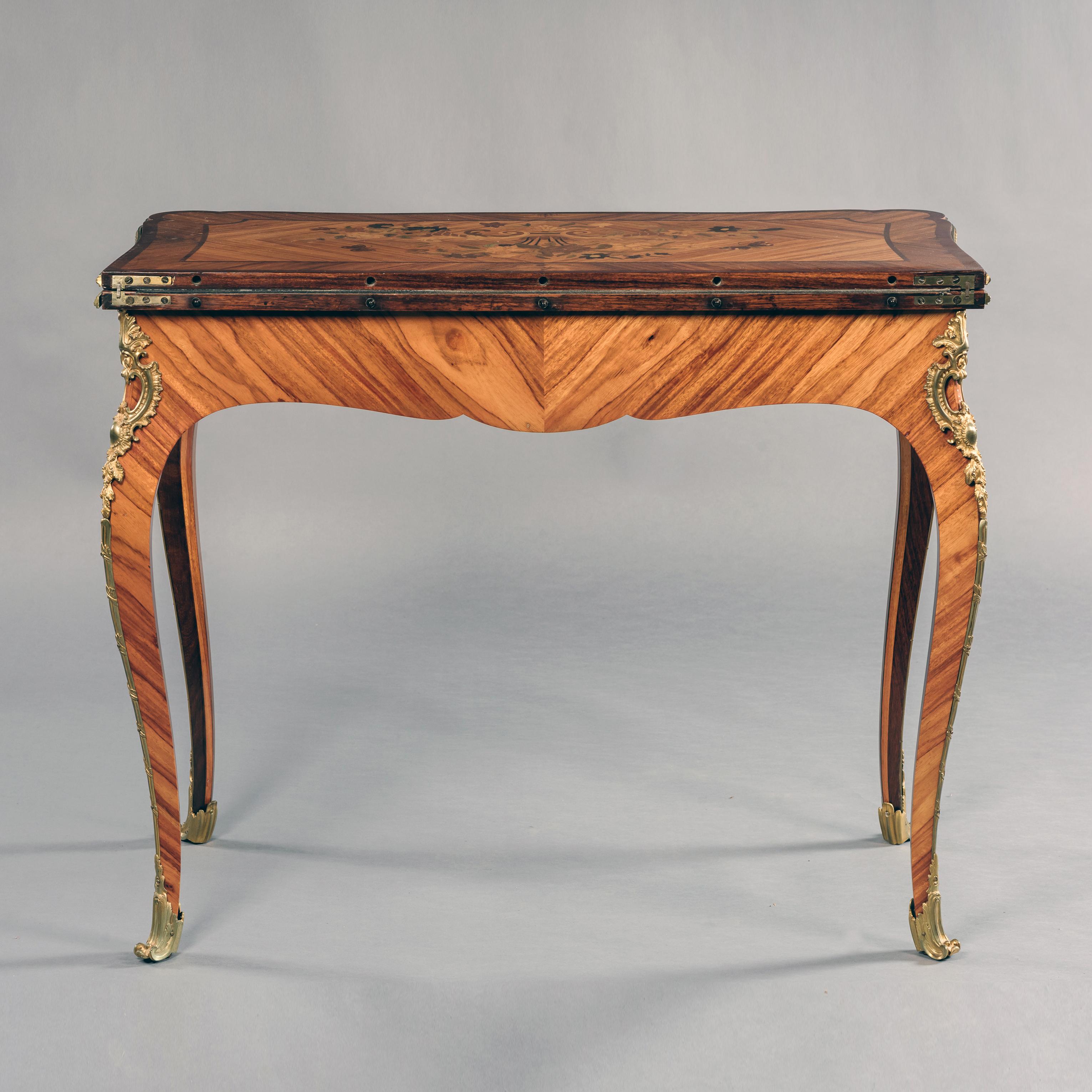 Pair of 19th Century French Louis XV Style Marquetry Inlaid Card Tables For Sale 2