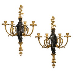 Fine Pair of Louis XVI Style Gilt and Patinated Bronze Wall-Appliques