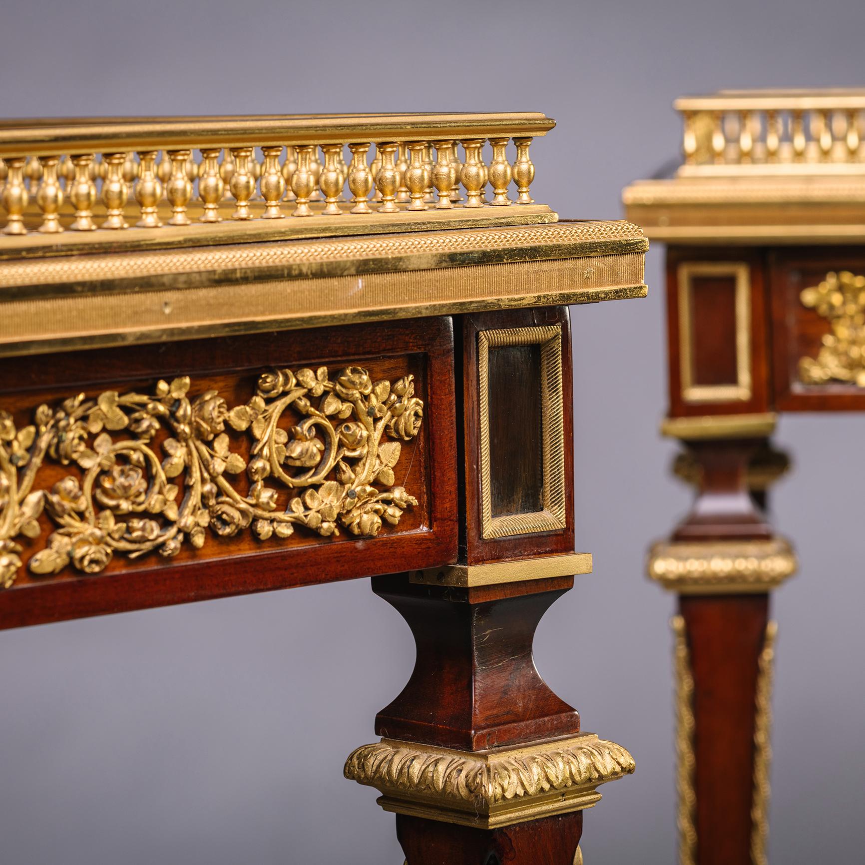 A Fine Pair of Louis XVI Style Gilt-Bronze Mounted Mahogany Occasional Tables In Good Condition For Sale In Brighton, West Sussex