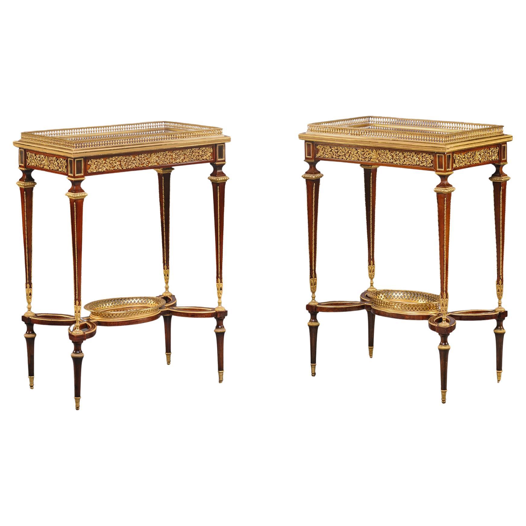 A Fine Pair of Louis XVI Style Gilt-Bronze Mounted Mahogany Occasional Tables For Sale