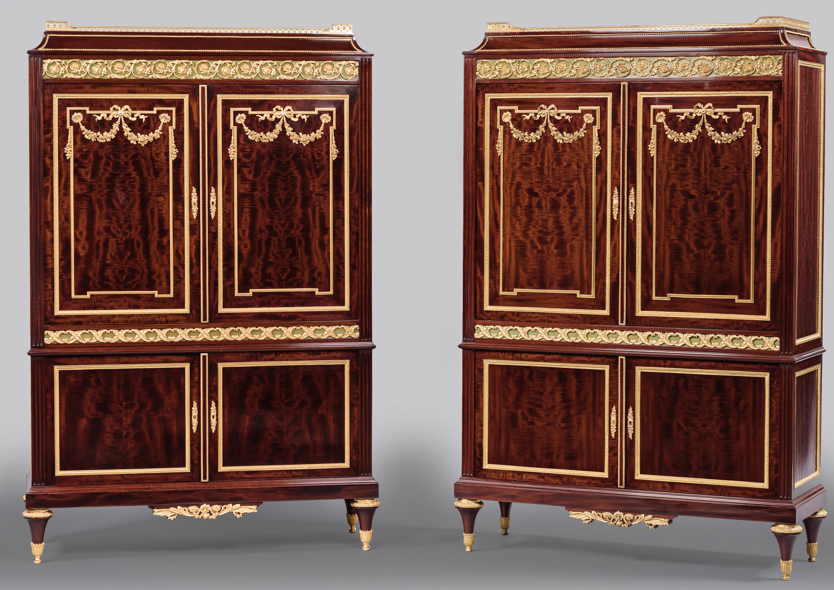 French Fine Pair of Louis XVI Style Mahogany Cabinets by Paul Sormani, circa 1870 For Sale