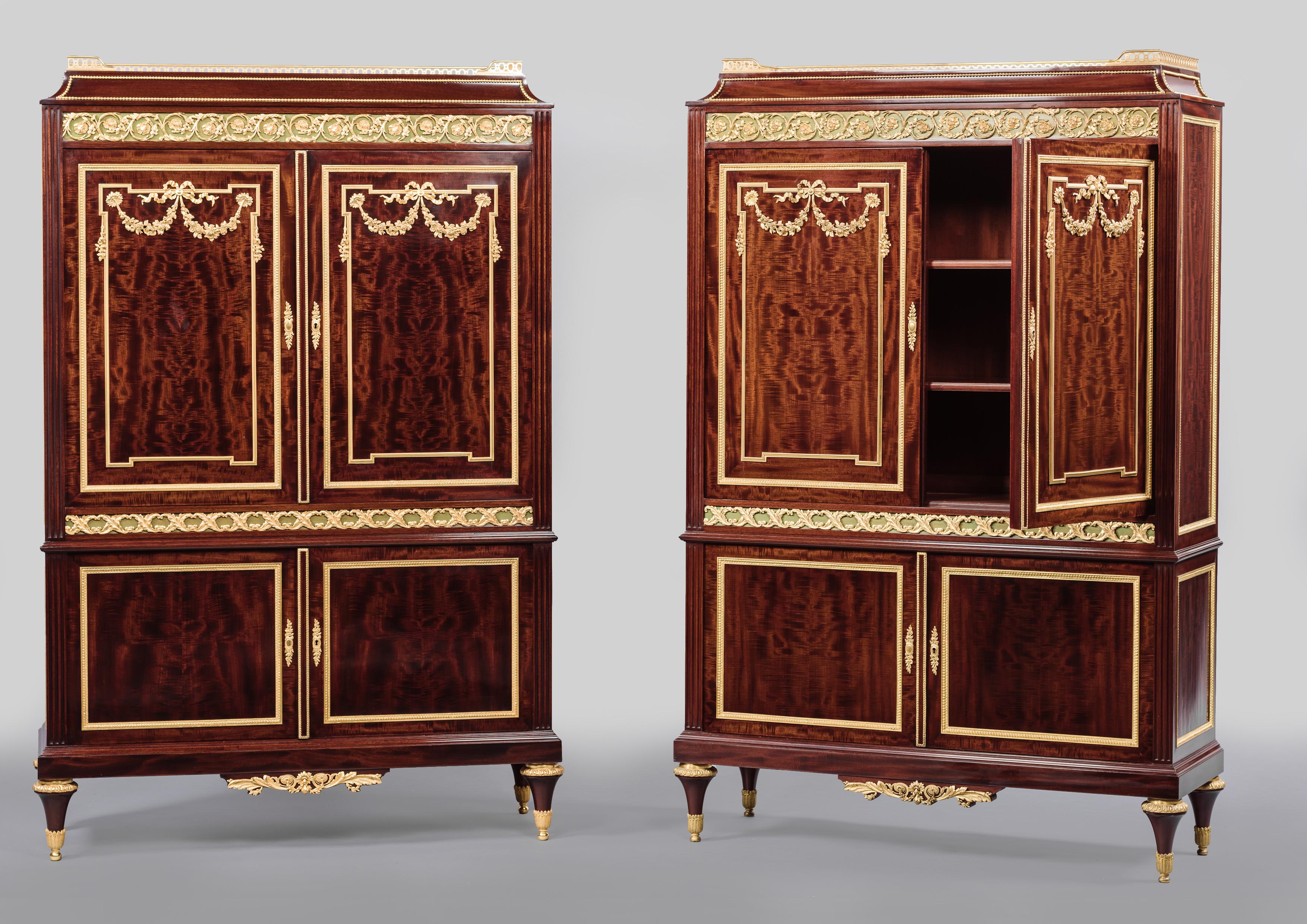 Gilt Fine Pair of Louis XVI Style Mahogany Cabinets by Paul Sormani, circa 1870 For Sale