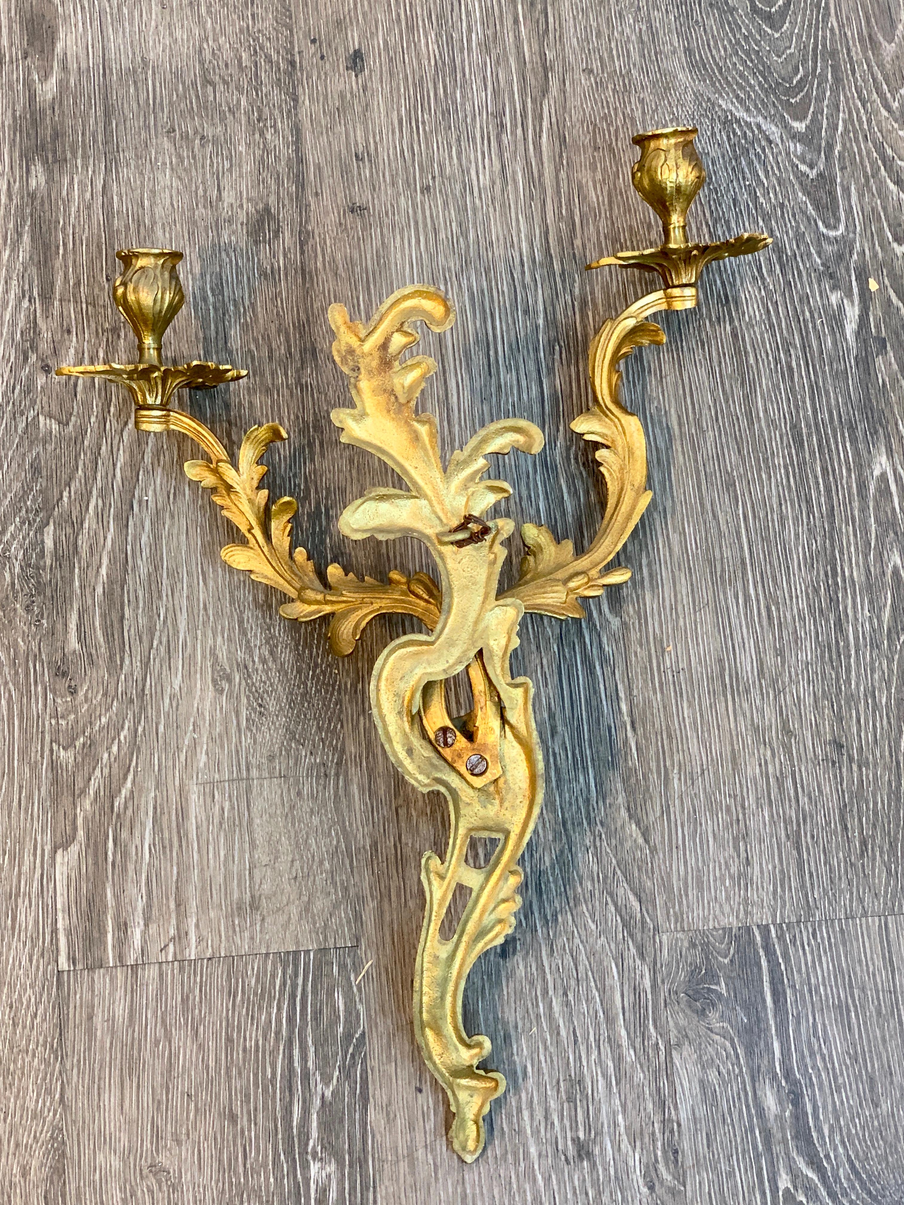 Fine Pair of Louis XVI Style Ormolu Wall Lights, Not Electrified 4