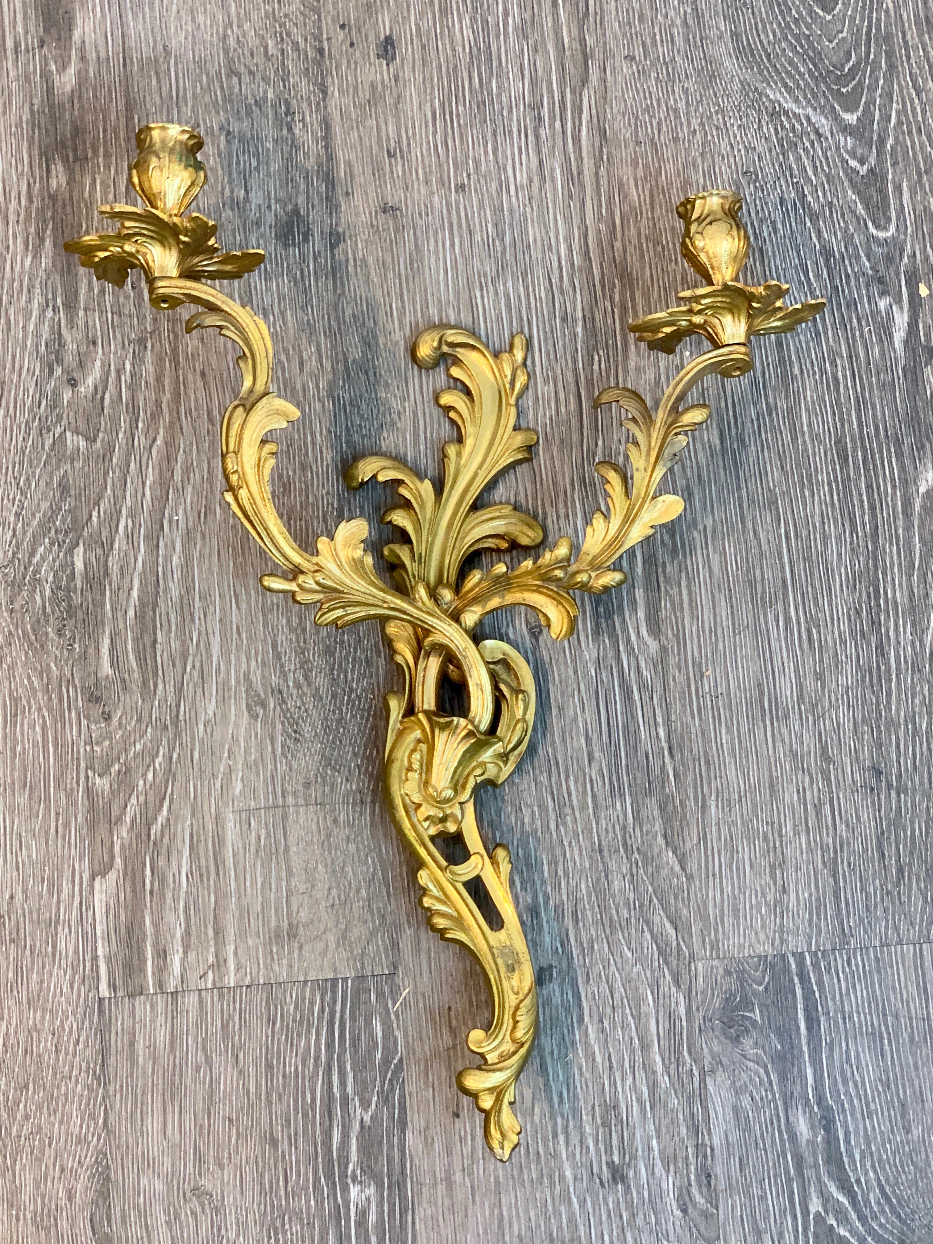 Fine Pair of Louis XVI Style Ormolu Wall Lights, Not Electrified 2