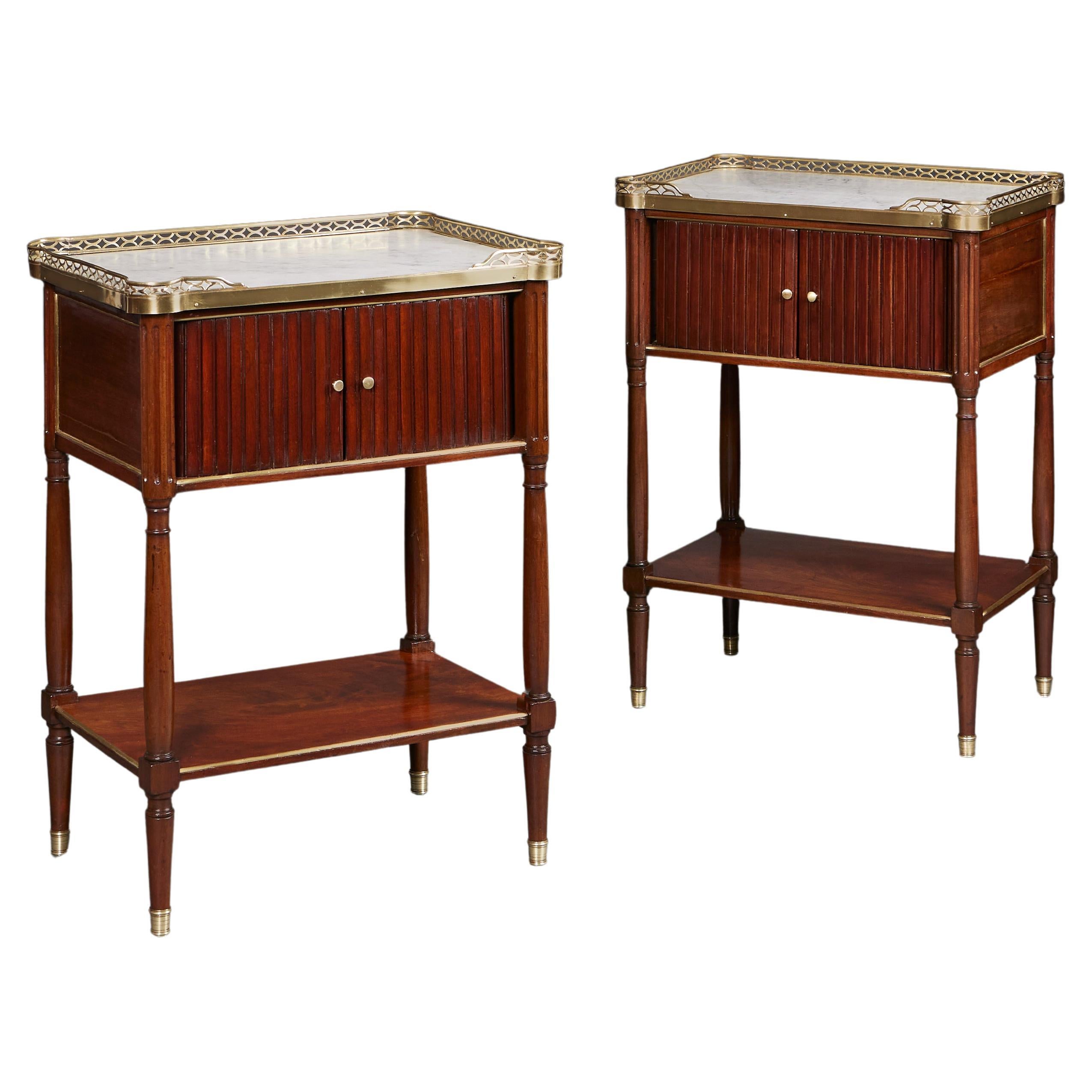 A Fine Pair of Louis XVI Tambour Front Bedside Tables 