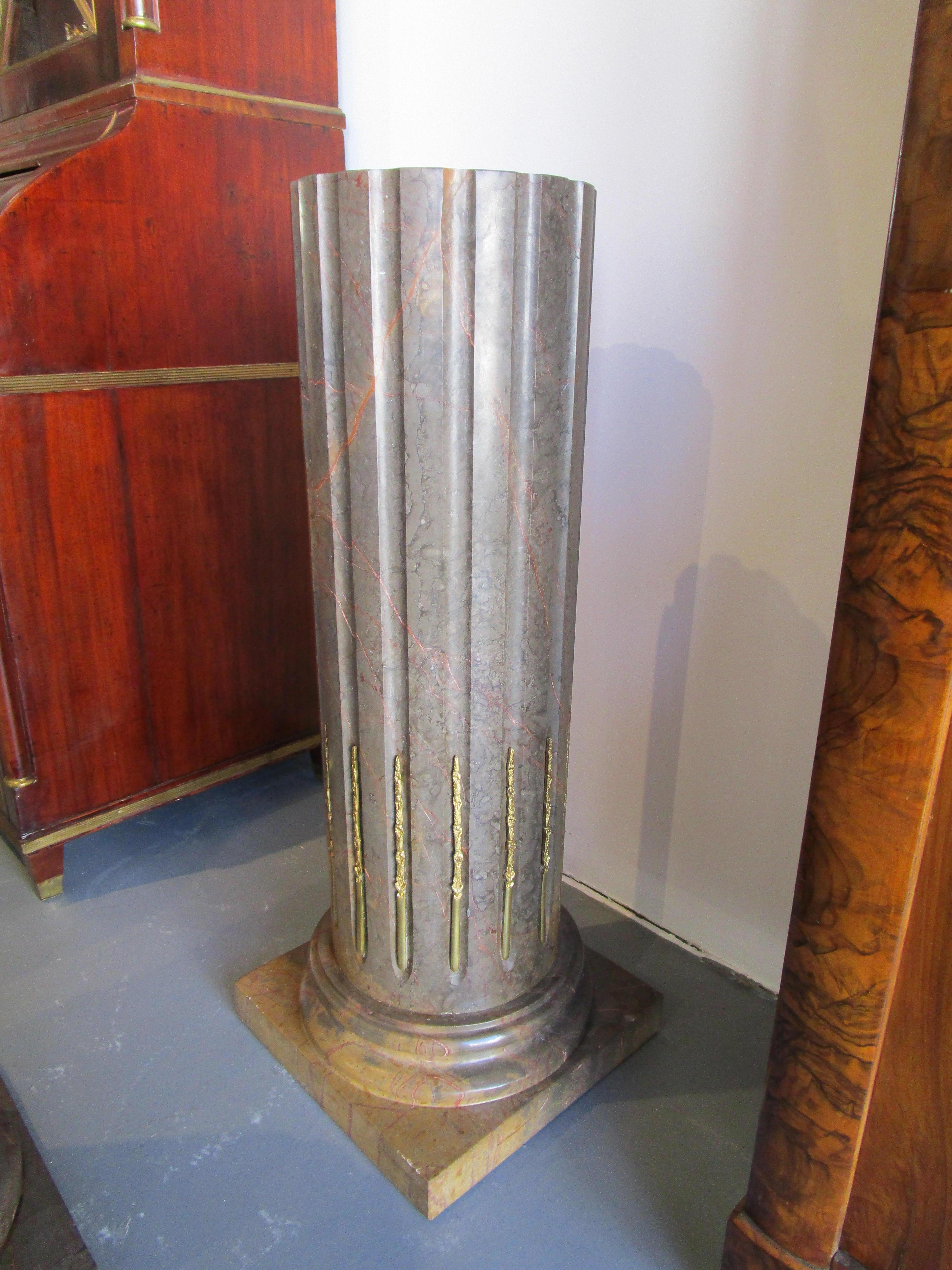 Italian Fine Pair of Marble and Gilt Bronze Mounted Column Pedestals For Sale