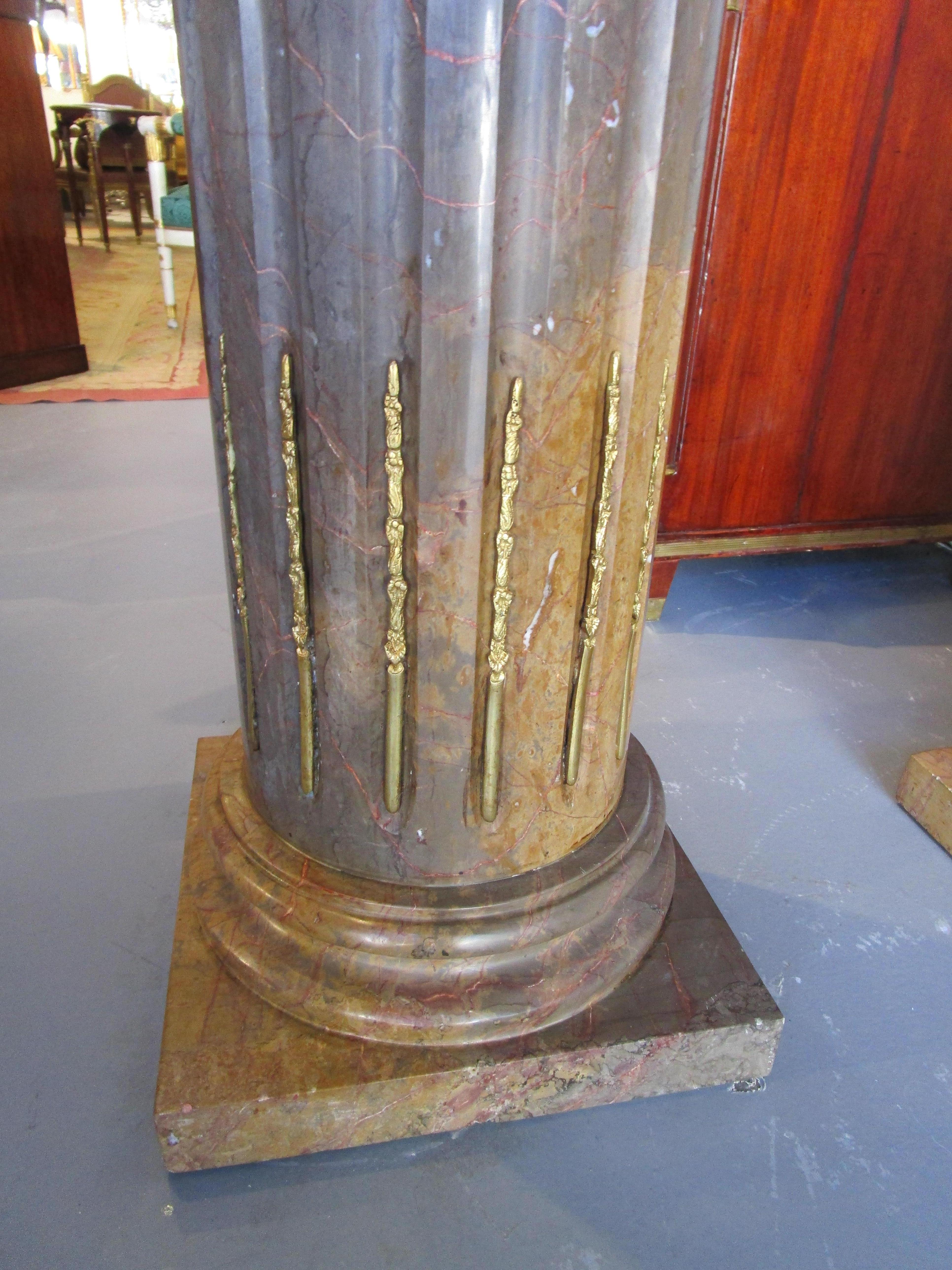 Fine Pair of Marble and Gilt Bronze Mounted Column Pedestals In Good Condition For Sale In Dallas, TX