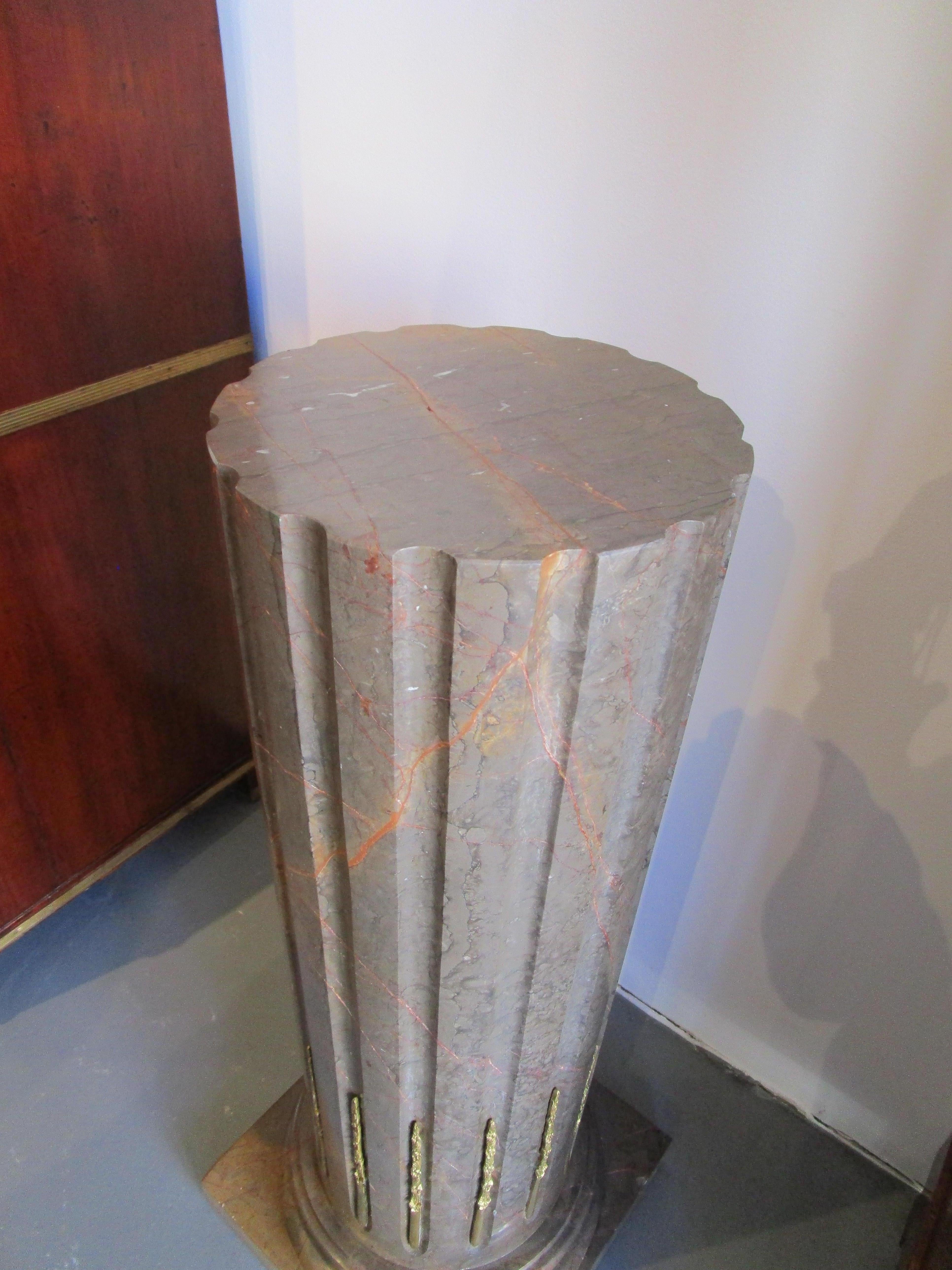 20th Century Fine Pair of Marble and Gilt Bronze Mounted Column Pedestals For Sale