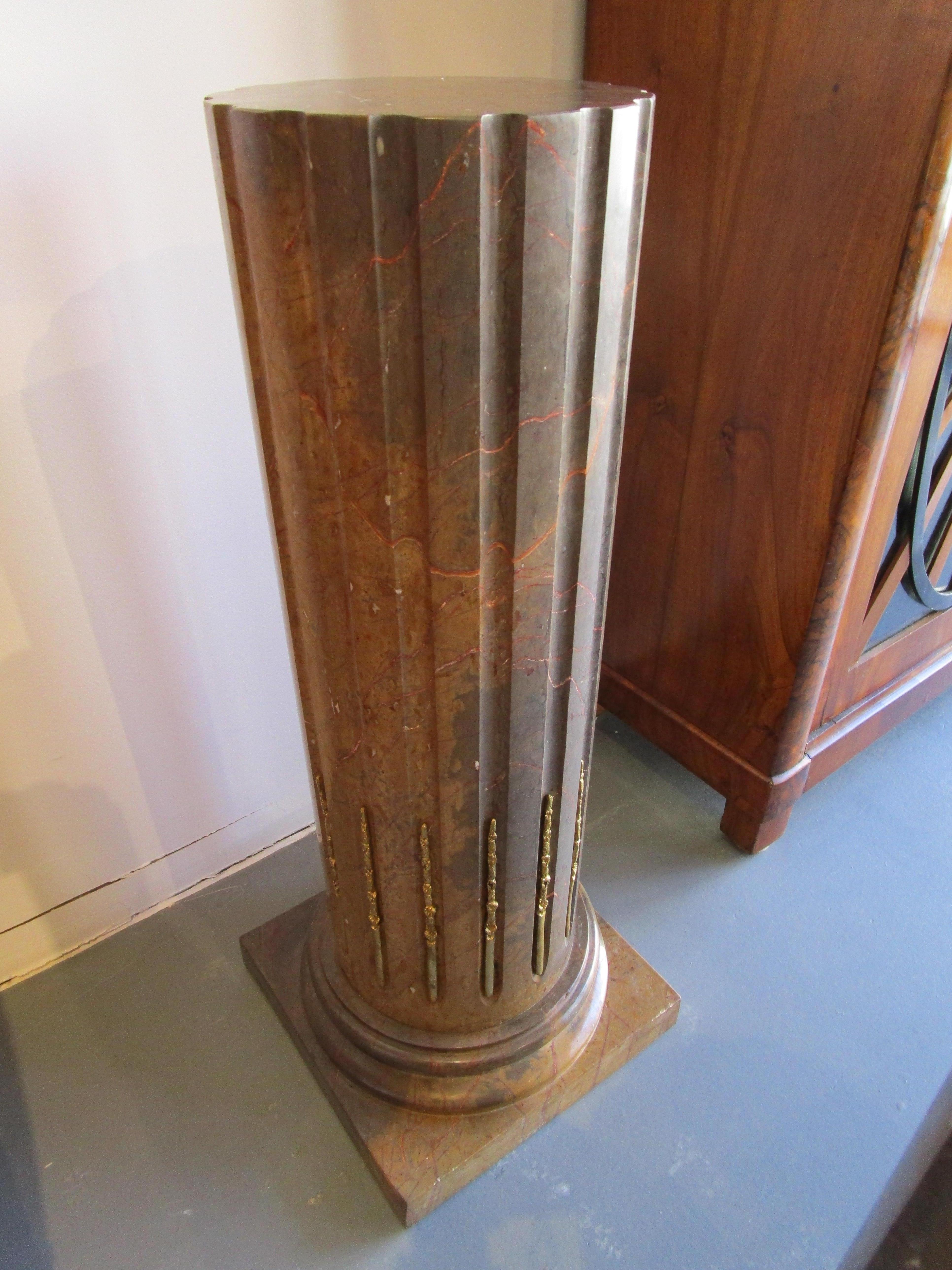 Fine Pair of Marble and Gilt Bronze Mounted Column Pedestals For Sale 1