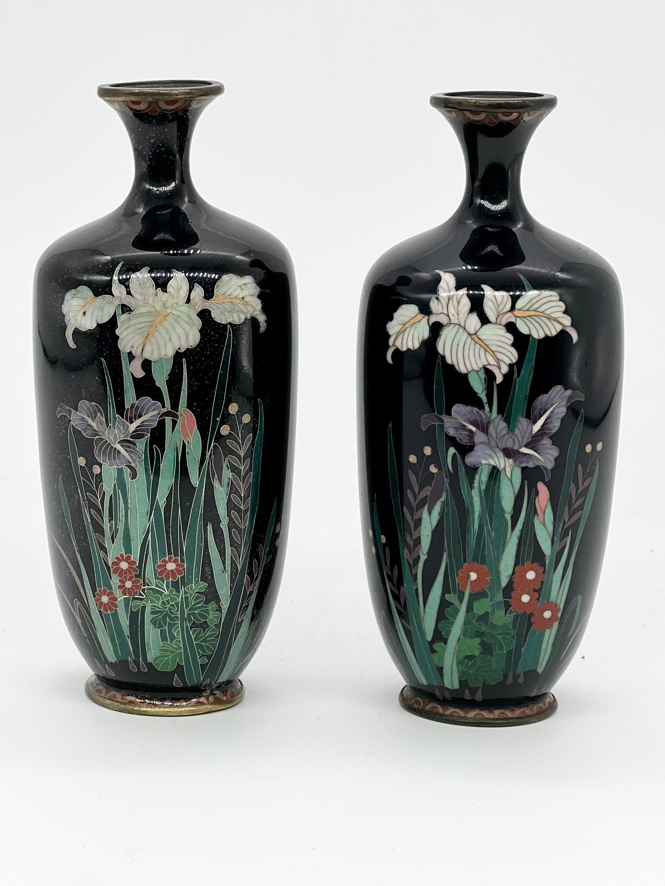 Enameled Fine Pair of Meiji Period Japanese Cloisonne Enamel Vases by Hayashi Chuzo
