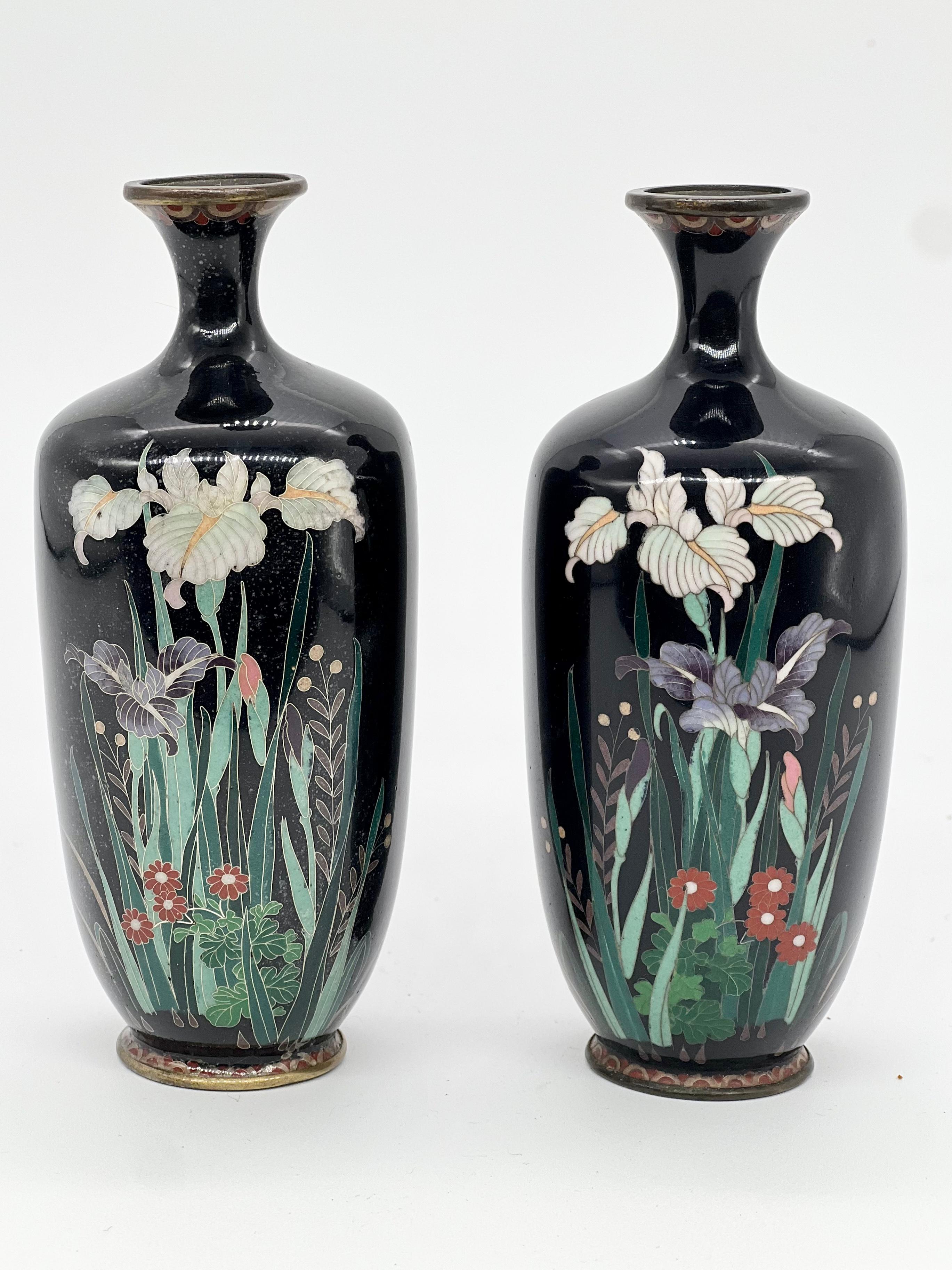 19th Century Fine Pair of Meiji Period Japanese Cloisonne Enamel Vases by Hayashi Chuzo