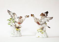 Fine Pair of Meissen Porcelain Models of Eagles Resting on Branches
