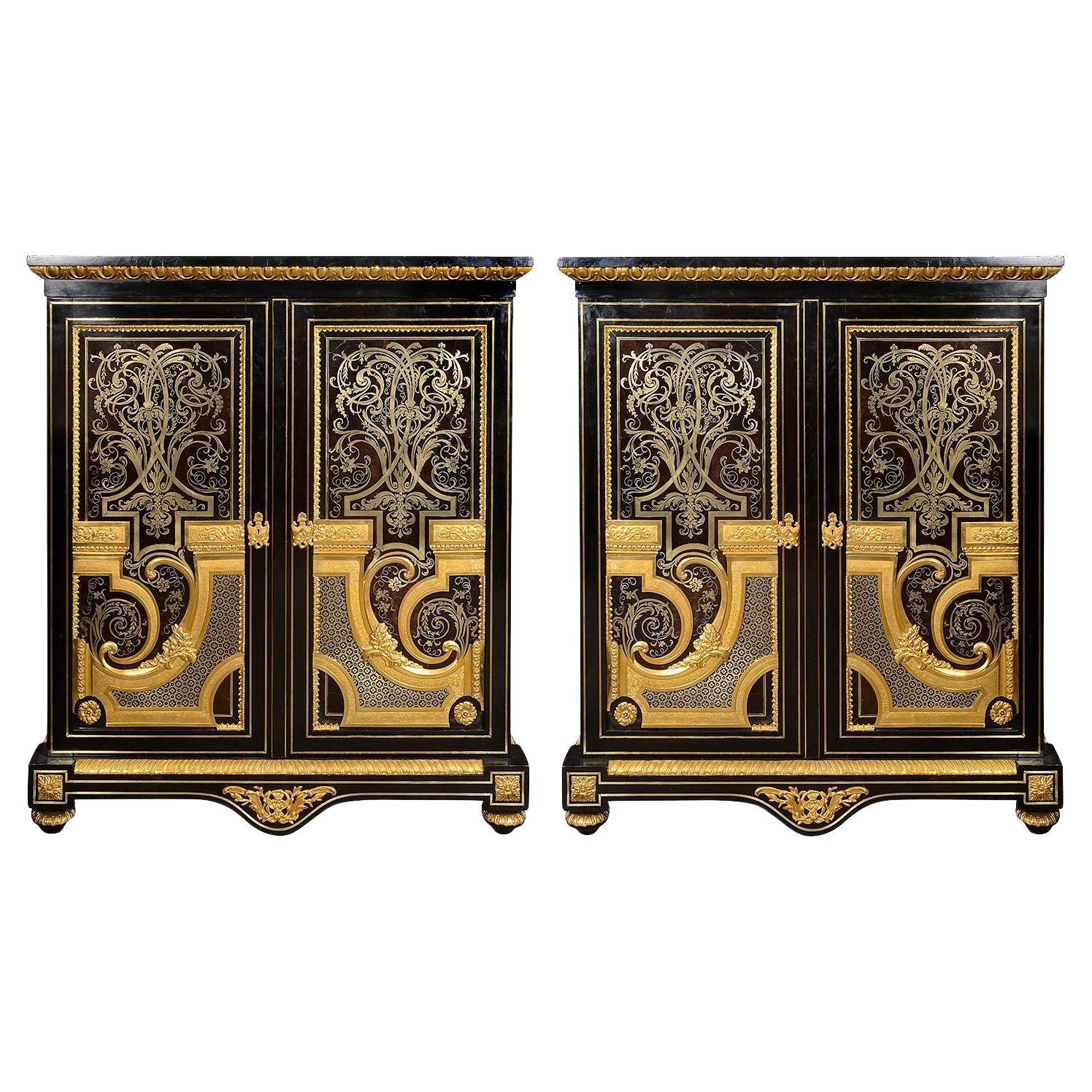 Fine Pair of Napolian iii Boulle Side Cabinets, circa 1860 For Sale