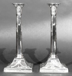 A Fine Pair of Neoclassical Revival Sterling Silver Candlesticks, London 1901