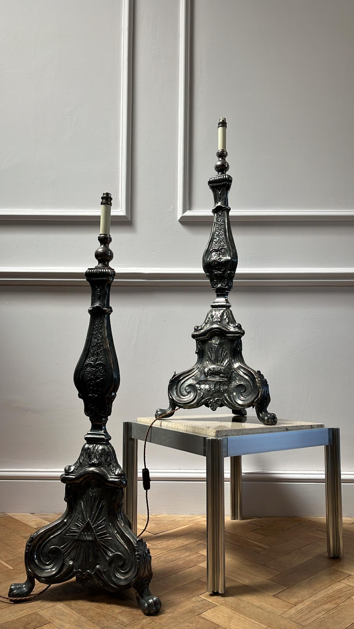 Portuguese Fine Pair of Nineteenth Century Repousse Candlesticks For Sale