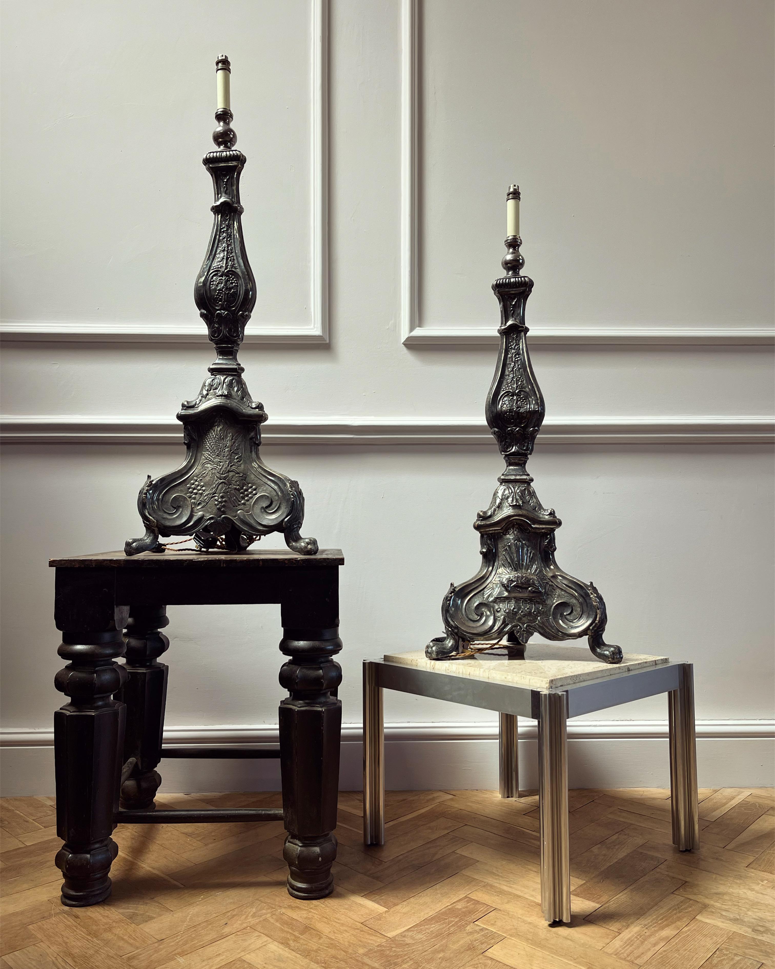 19th Century Fine Pair of Nineteenth Century Repousse Candlesticks For Sale