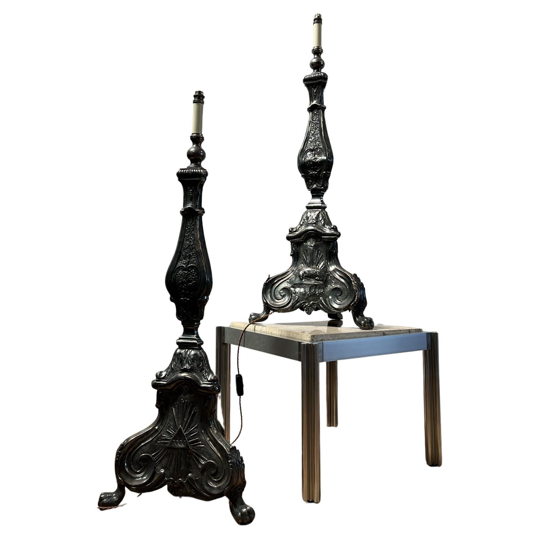 Fine Pair of Nineteenth Century Repousse Candlesticks For Sale