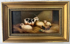 Ein schönes Paar von Öl auf dem Brett Bauernhof Szenen.