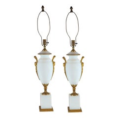 Fine Pair of Ormolu-Mounted White Opaline Lamps