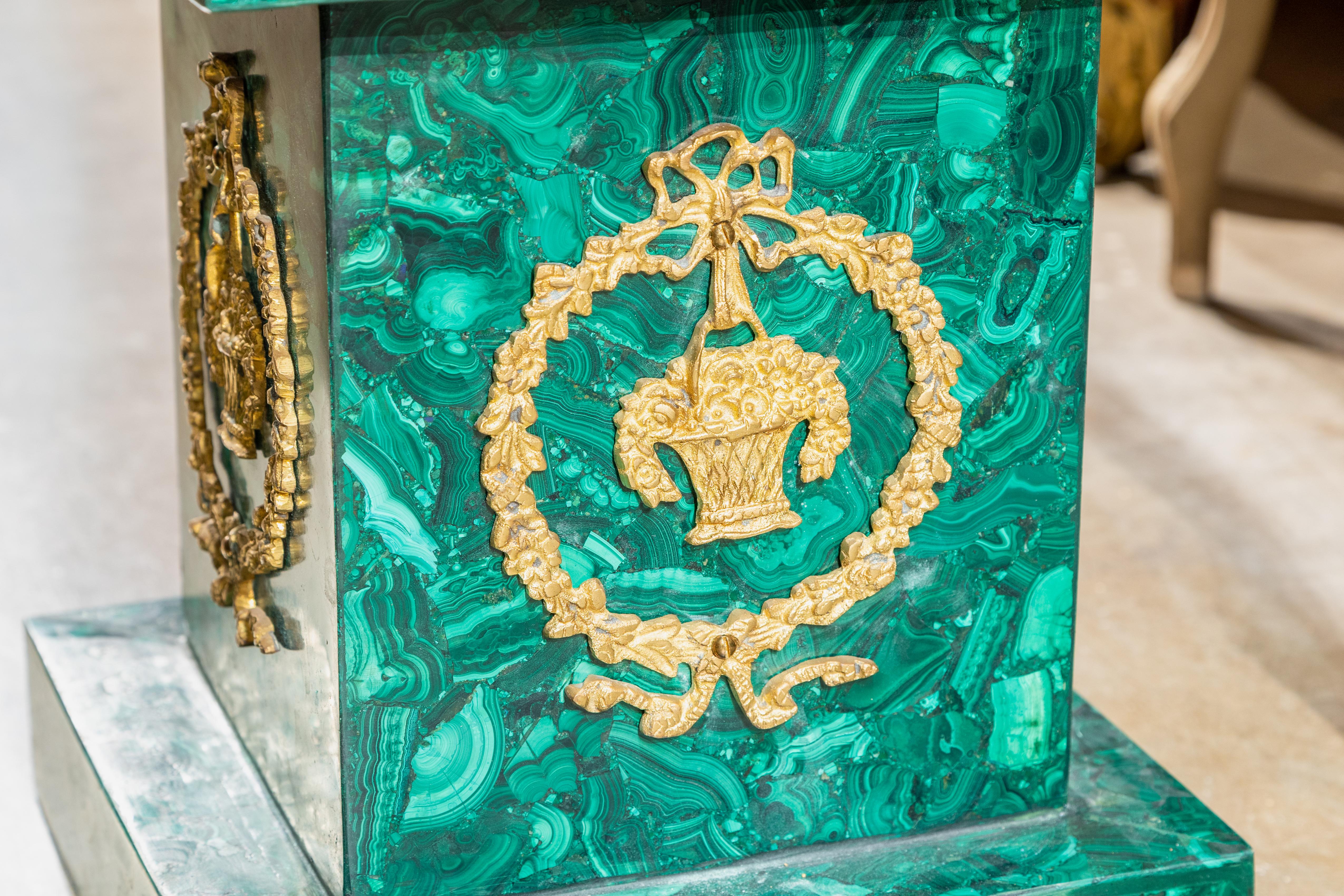 Fine Pair of Palace Size Malachite and Gilt Bronze Mounted Floor Obelisks In Good Condition For Sale In Dallas, TX