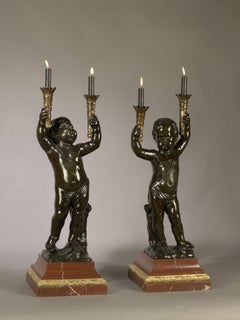 Fine Pair of Patinated Bronze Figural Torchères, circa 1890