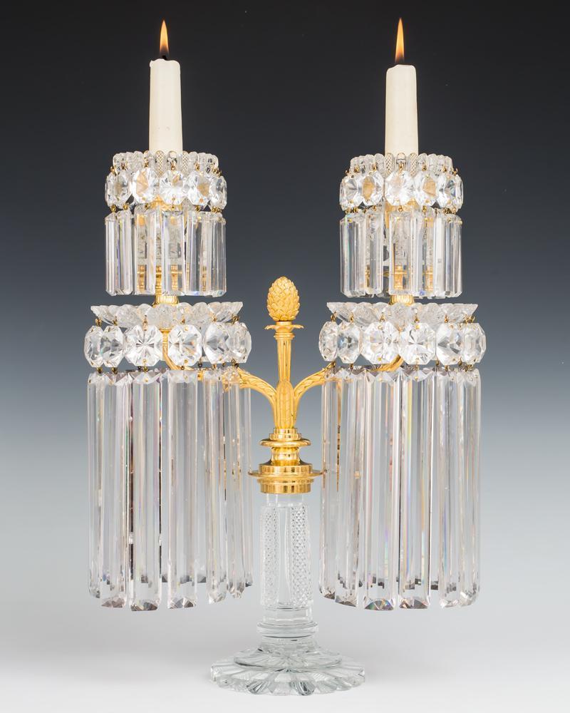 English Fine Pair of Pillar and File Cut Candelabra by John Blades For Sale