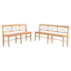 Antique A fine pair of pine cross-banded benches, C 1900.