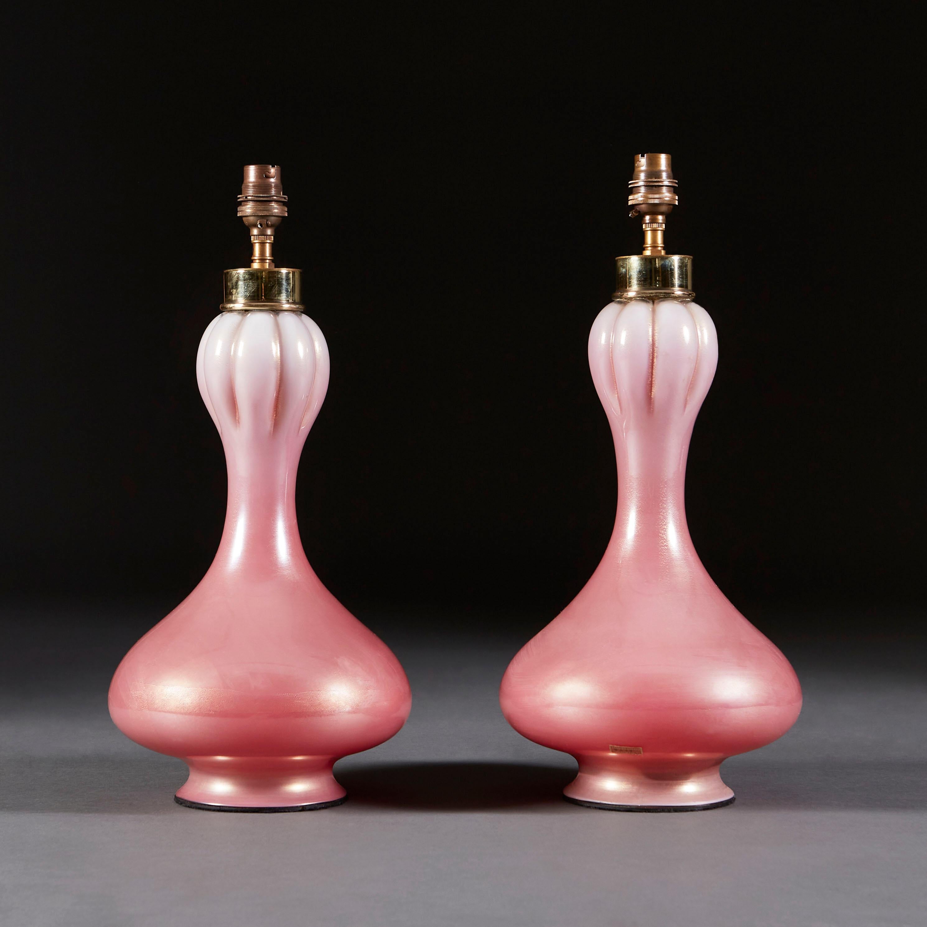 Italian Fine Pair of Pink Seguso Lamps