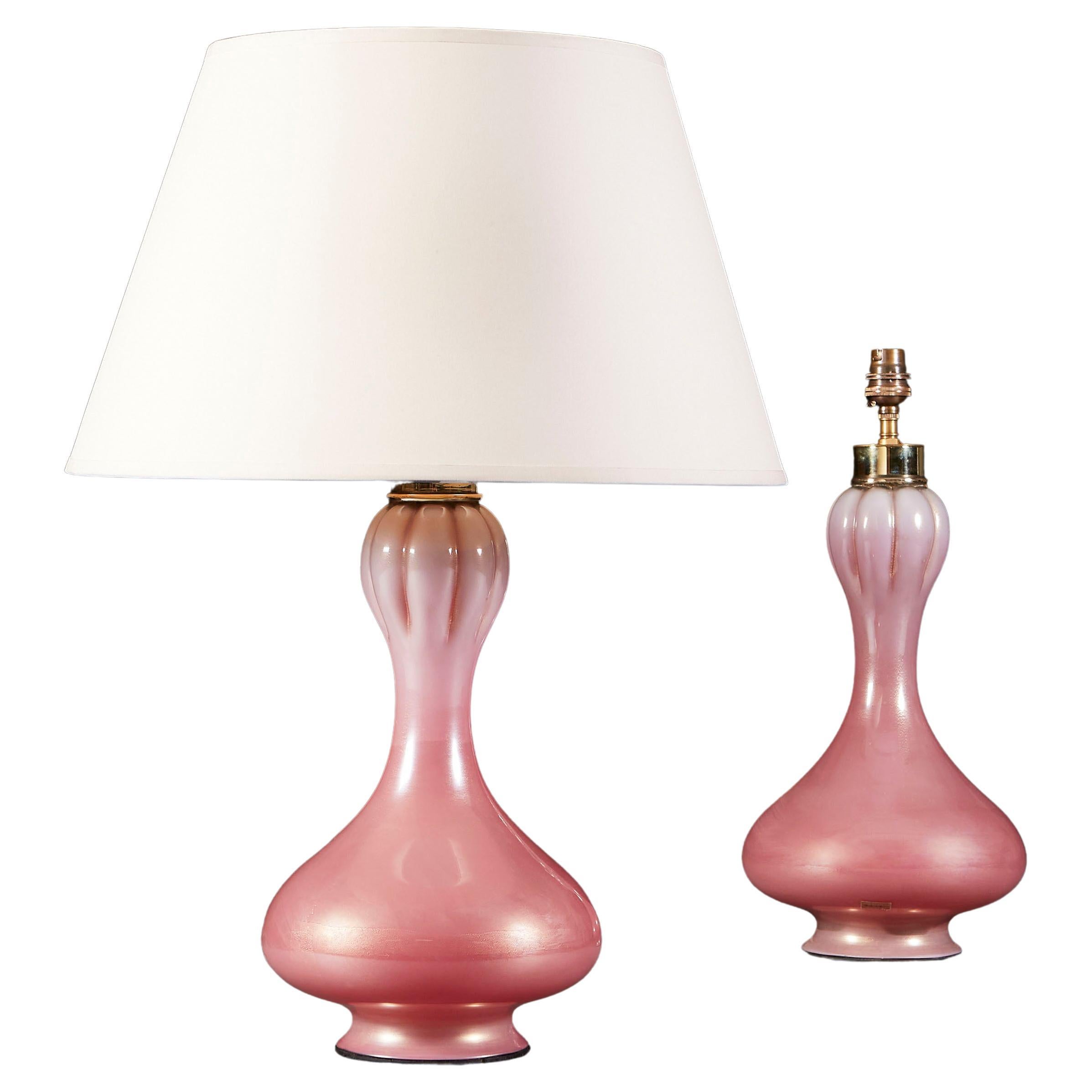 Fine Pair of Pink Seguso Lamps