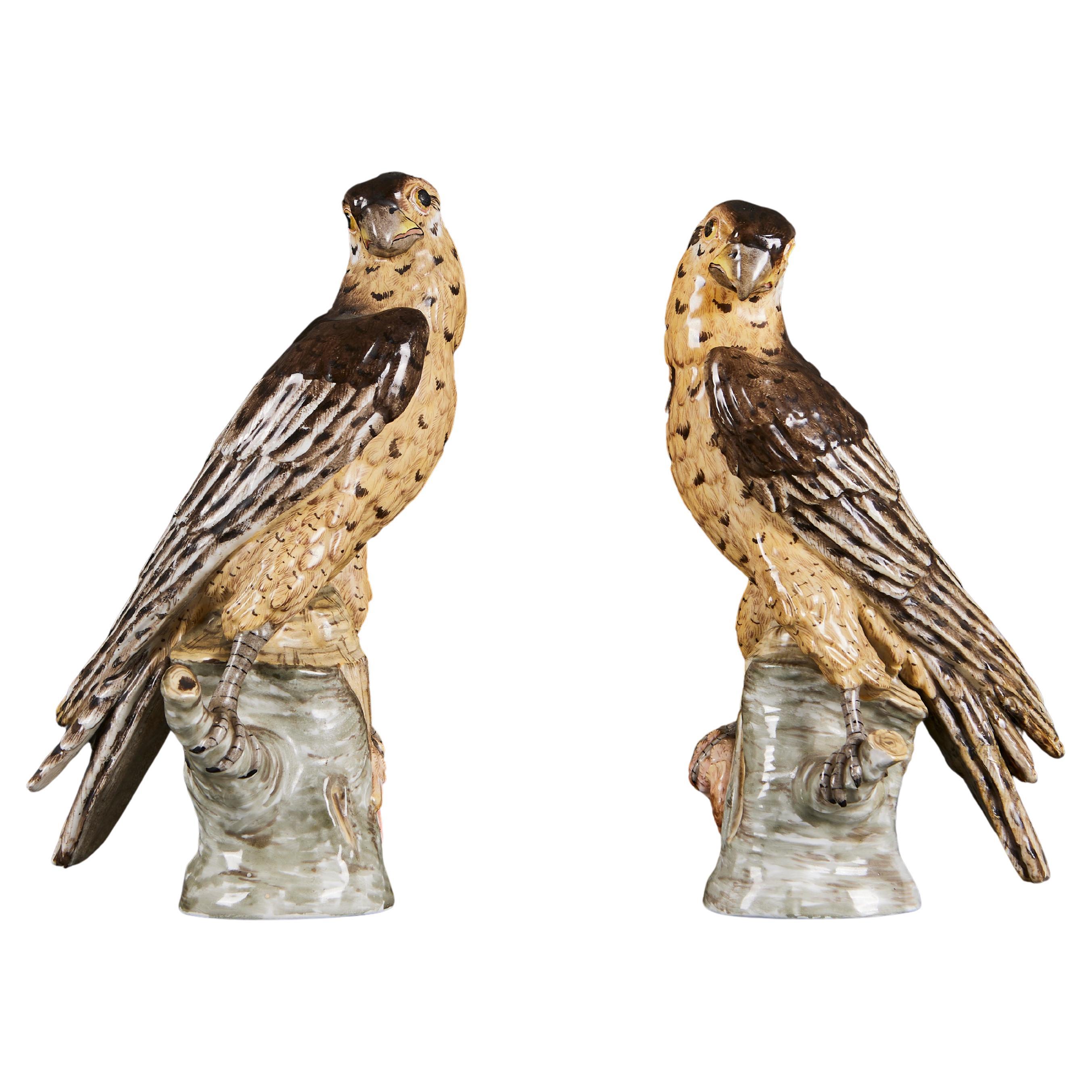 A Fine Pair of Pottery Sparrow Hawks