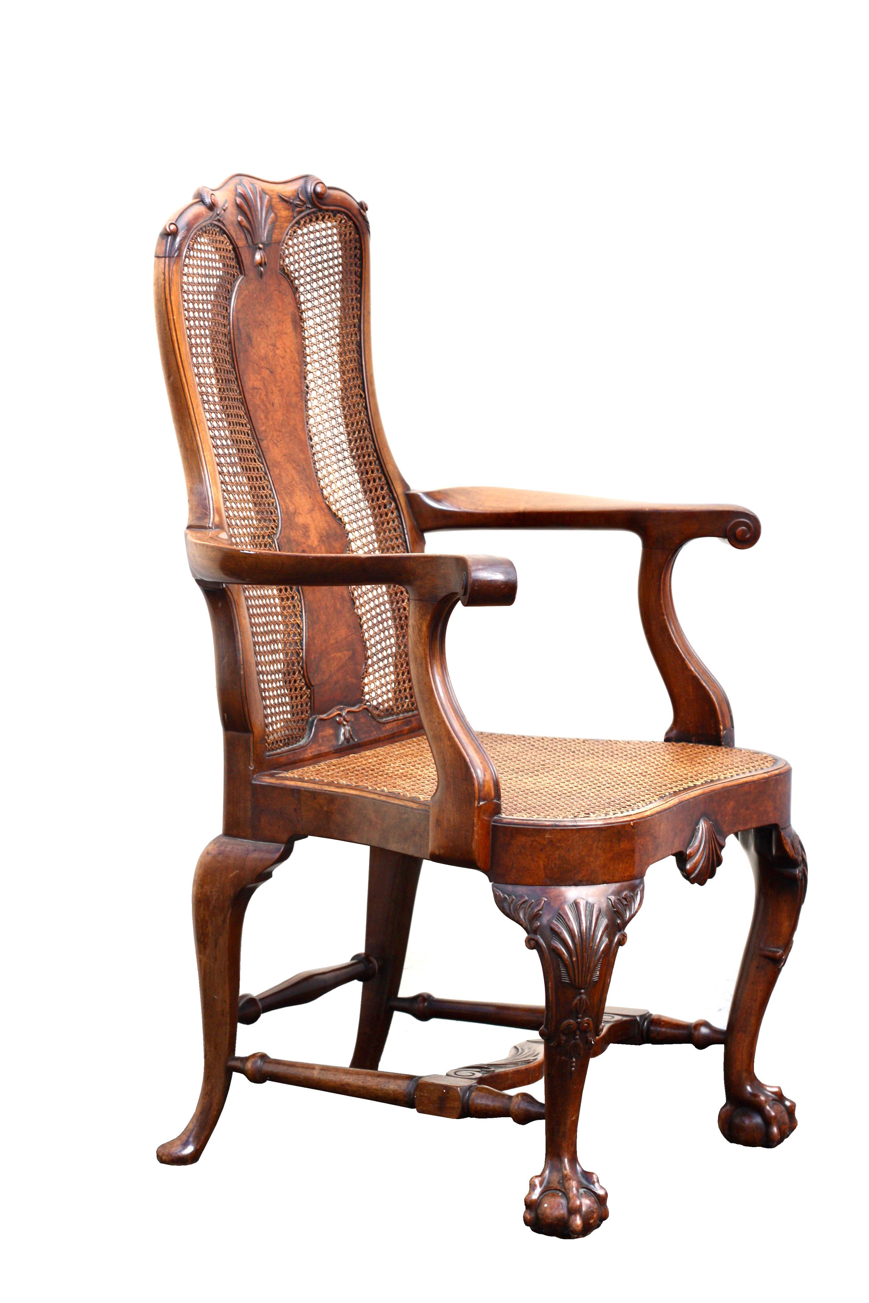 Fine Pair of Queen Anne Style Walnut Open Armchairs For Sale 3