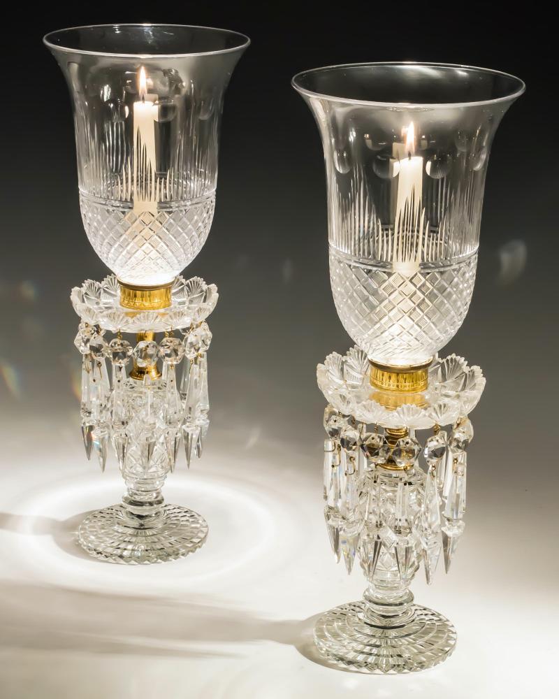 Fine Pair of Regency Crystal Storm Lights In Good Condition For Sale In Steyning, West sussex