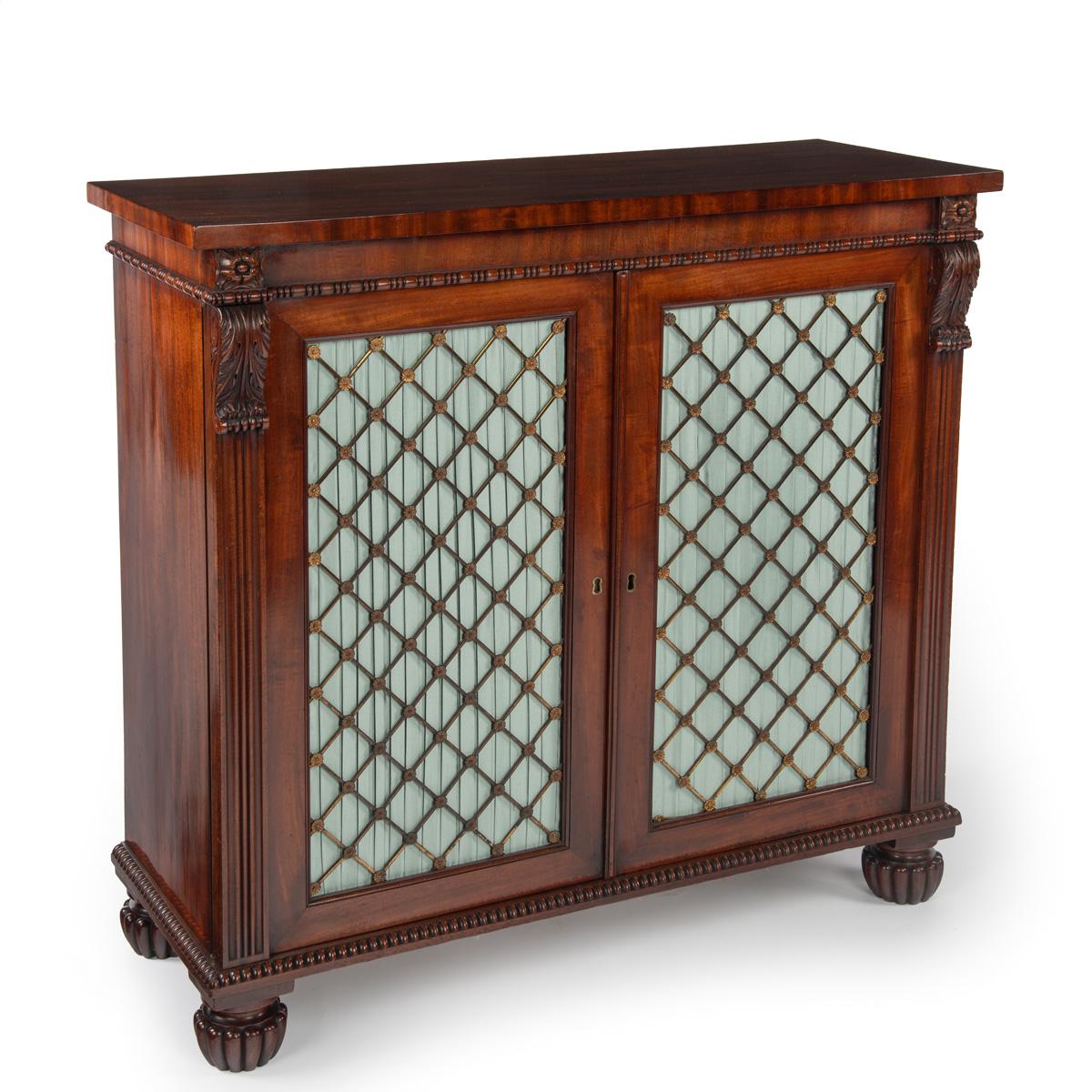 Silk A Fine Pair of Regency Mahogany Side Cabinets by Gillows, c.1815 For Sale