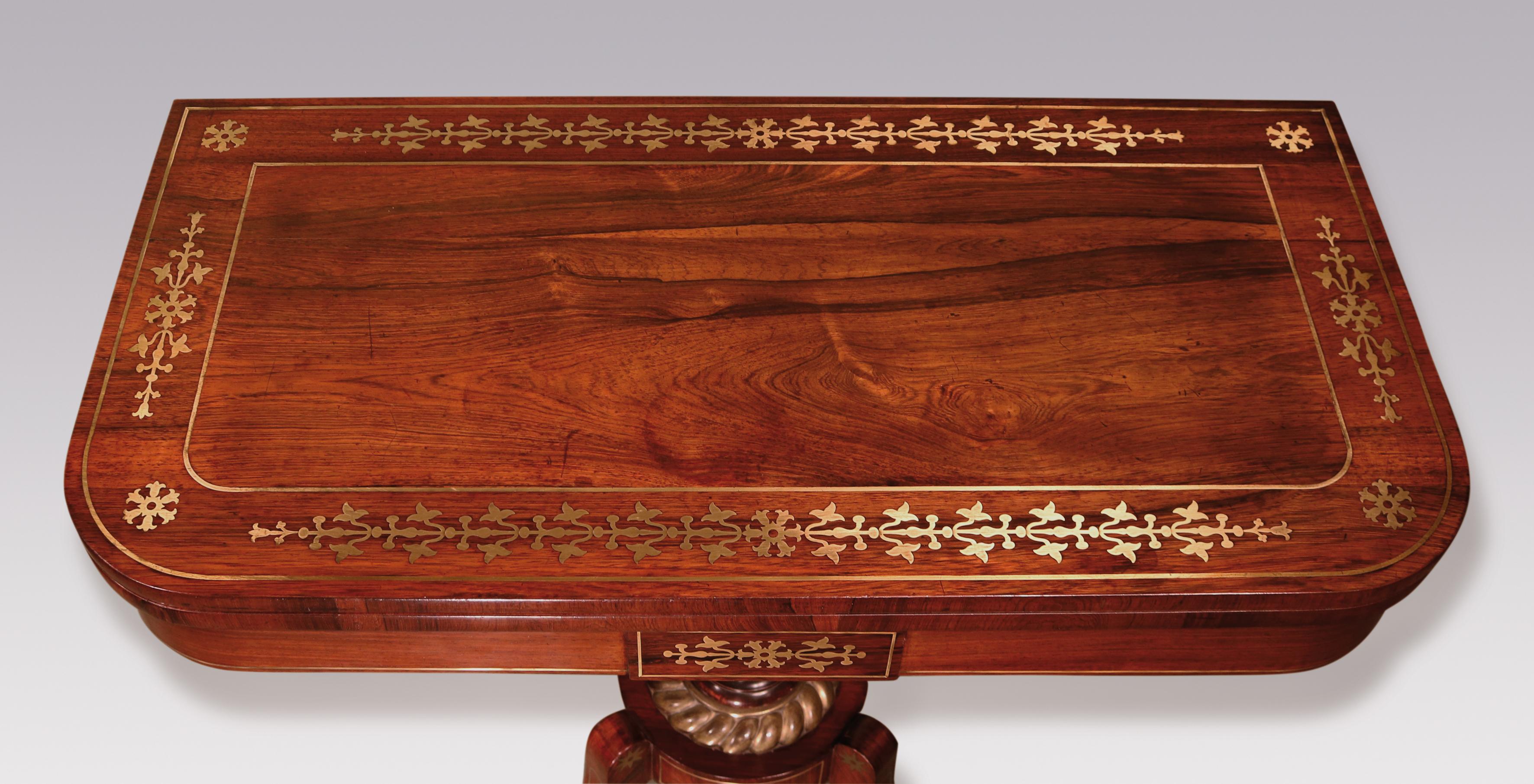 English Fine Pair of Regency Period Figured Rosewood Card Tables For Sale