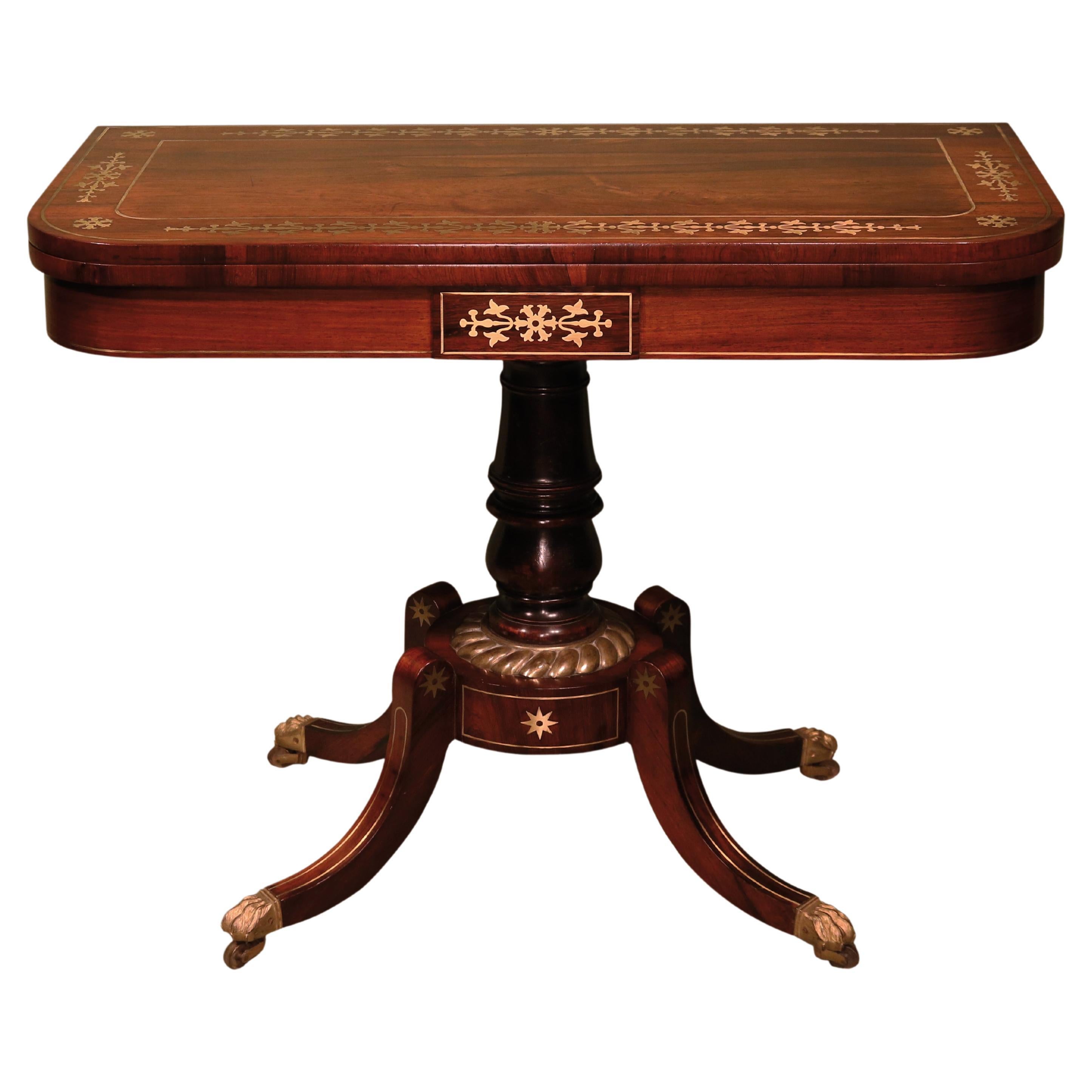 Fine Pair of Regency Period Figured Rosewood Card Tables For Sale