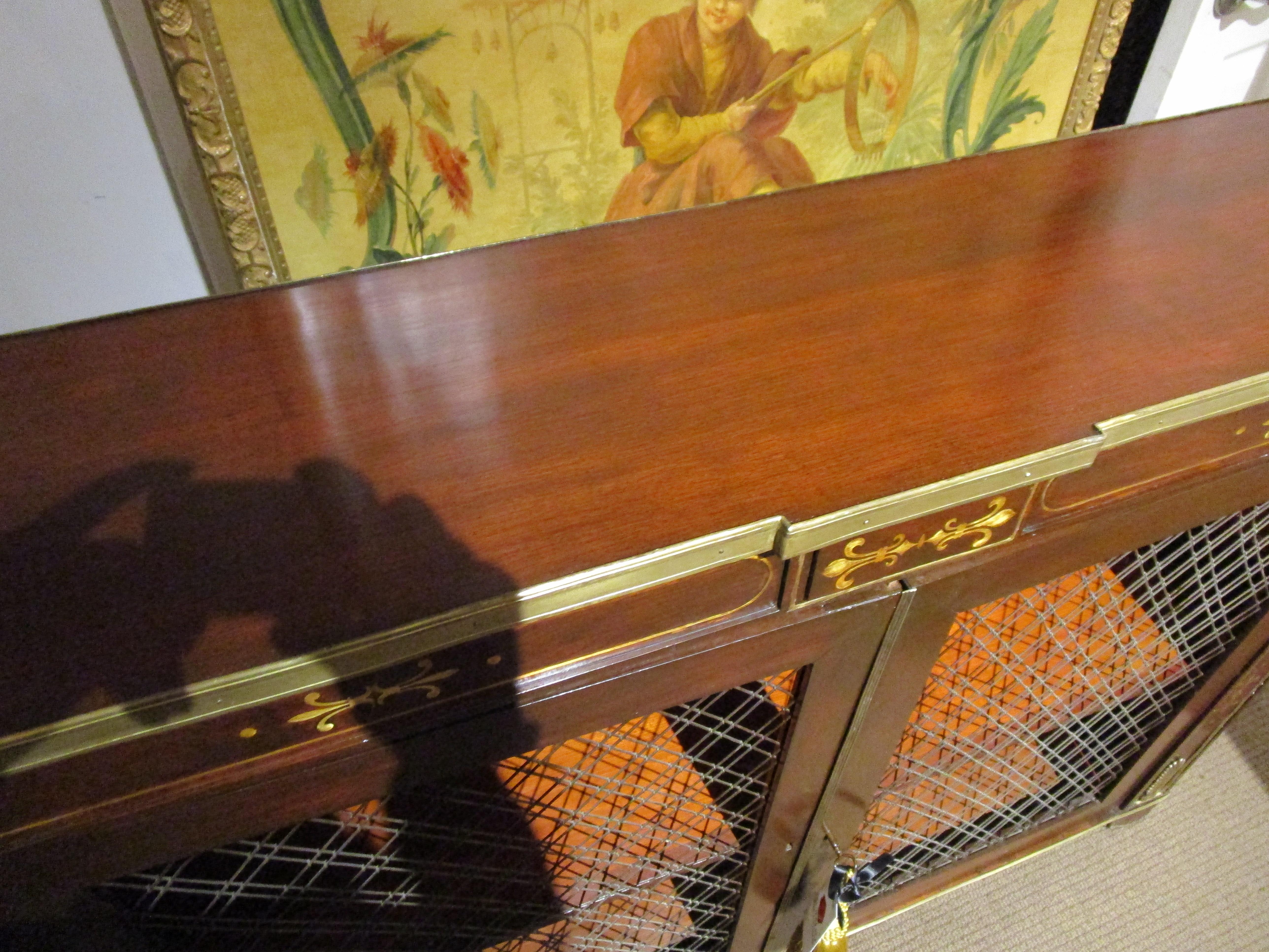 English Fine Pair of Regency Period Mahogany and Gilt Brass Inlayed Bookcases