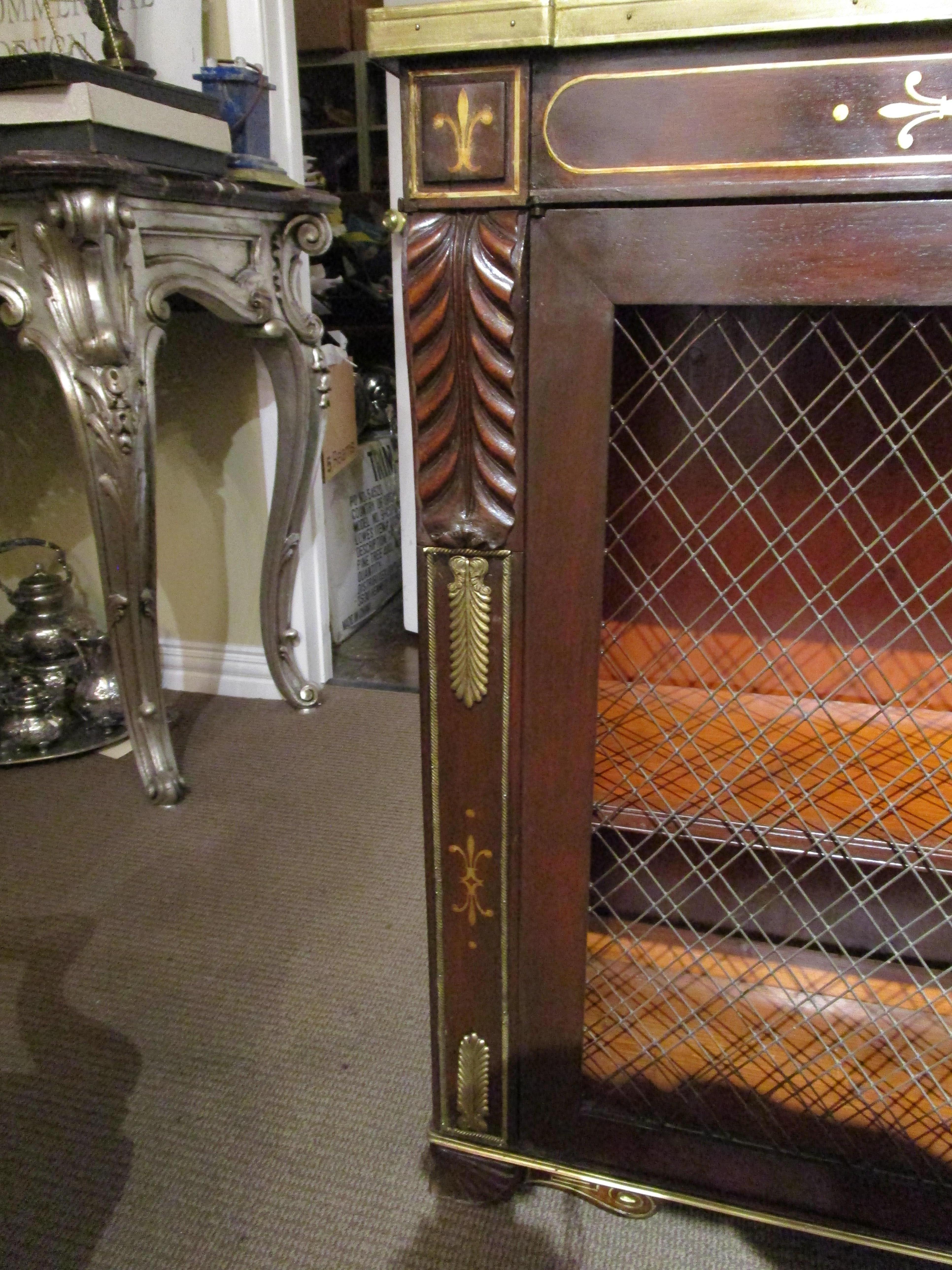 19th Century Fine Pair of Regency Period Mahogany and Gilt Brass Inlayed Bookcases